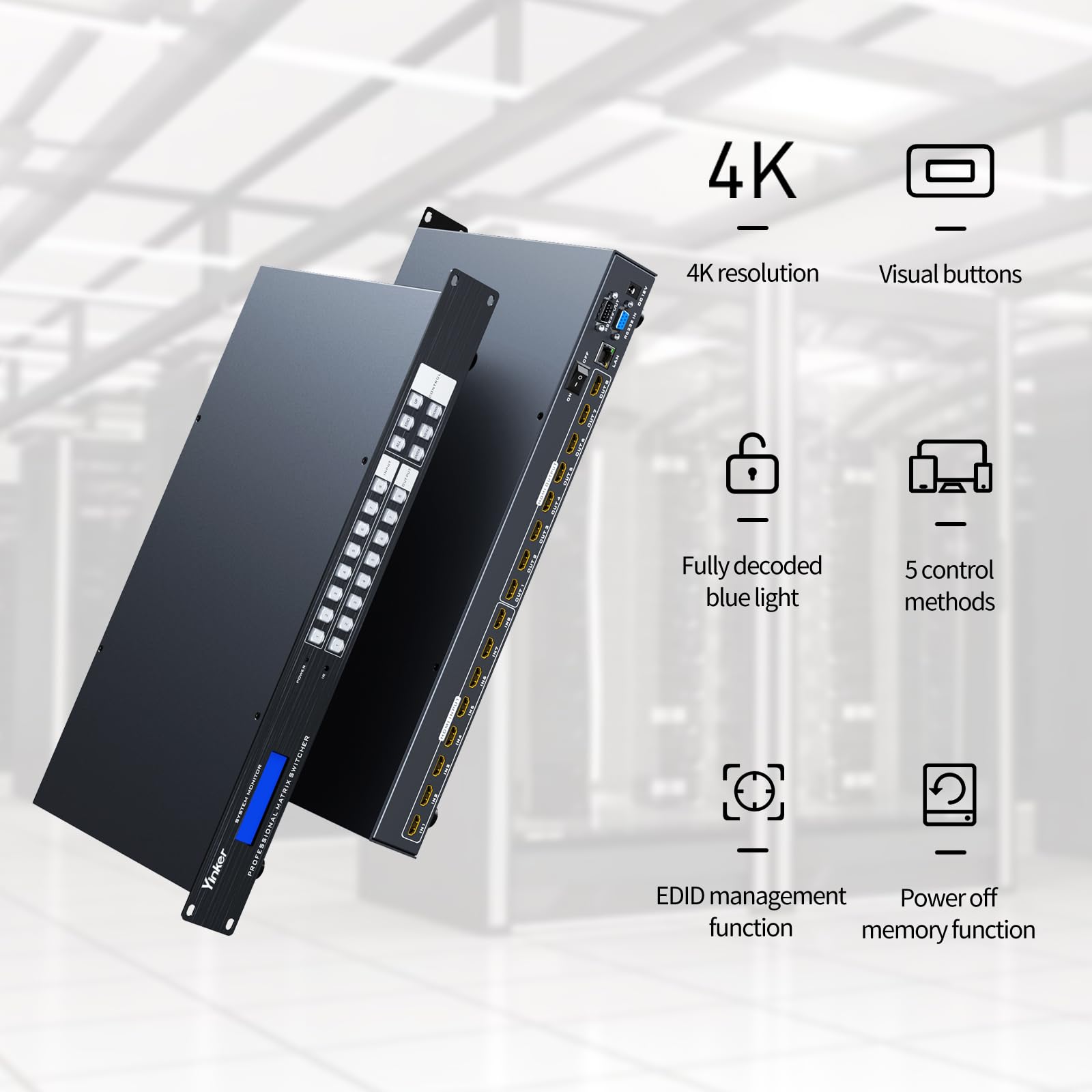8X8 Hdmi Matrix 4K With?Web Gui?, Yinker 8 In 8 Out Hdmi Matrix Switcher Splitter Support 4K@30Hz, Edid, Hdcp, Ir, Rs232, Lan, Rack Mount Matrix