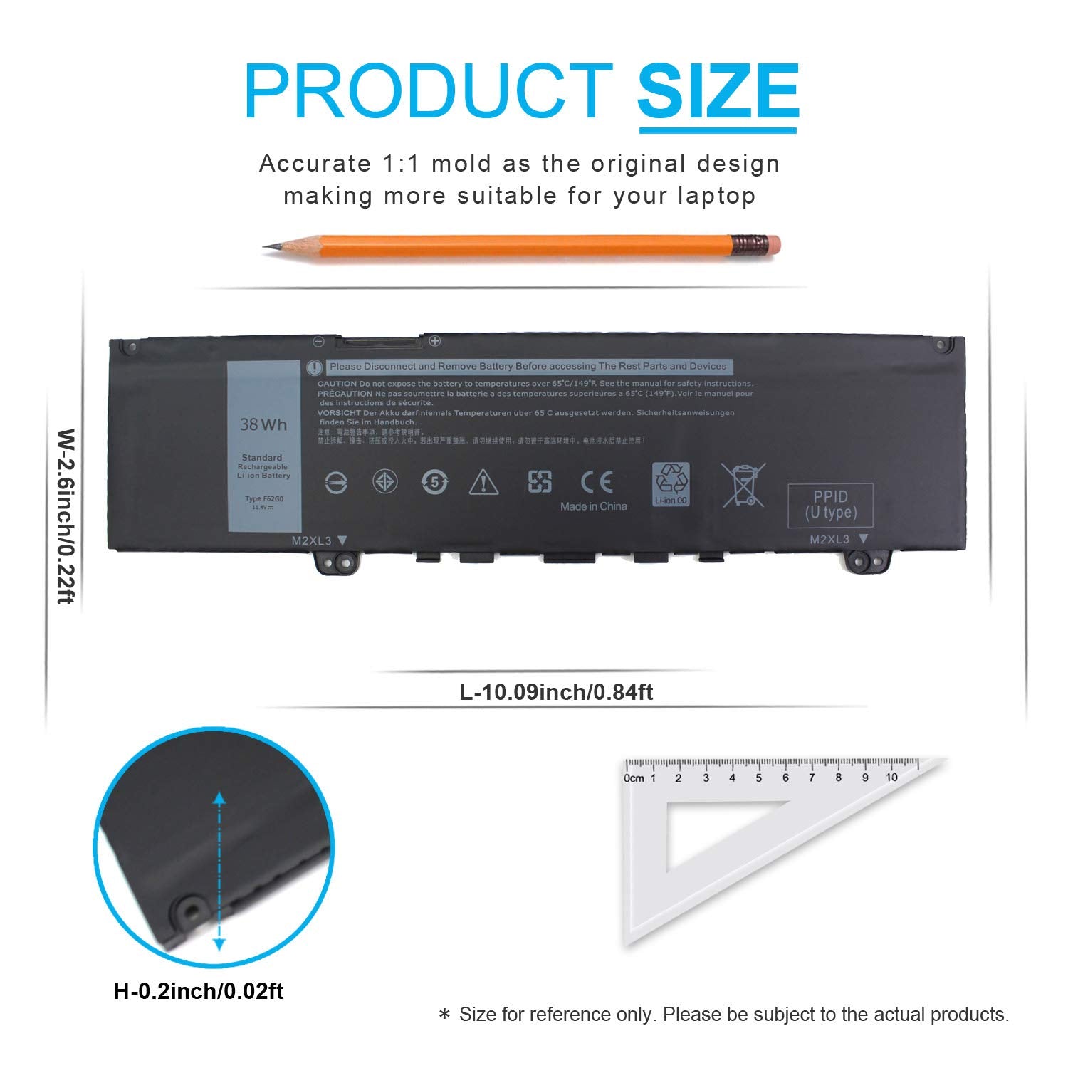 Emanjor Laptop Battery F62G0 38Wh 11.4V 3-Cell for Dell Inspiron 13 7000 7373 7386 7370 7380 5370 Vostro 5370