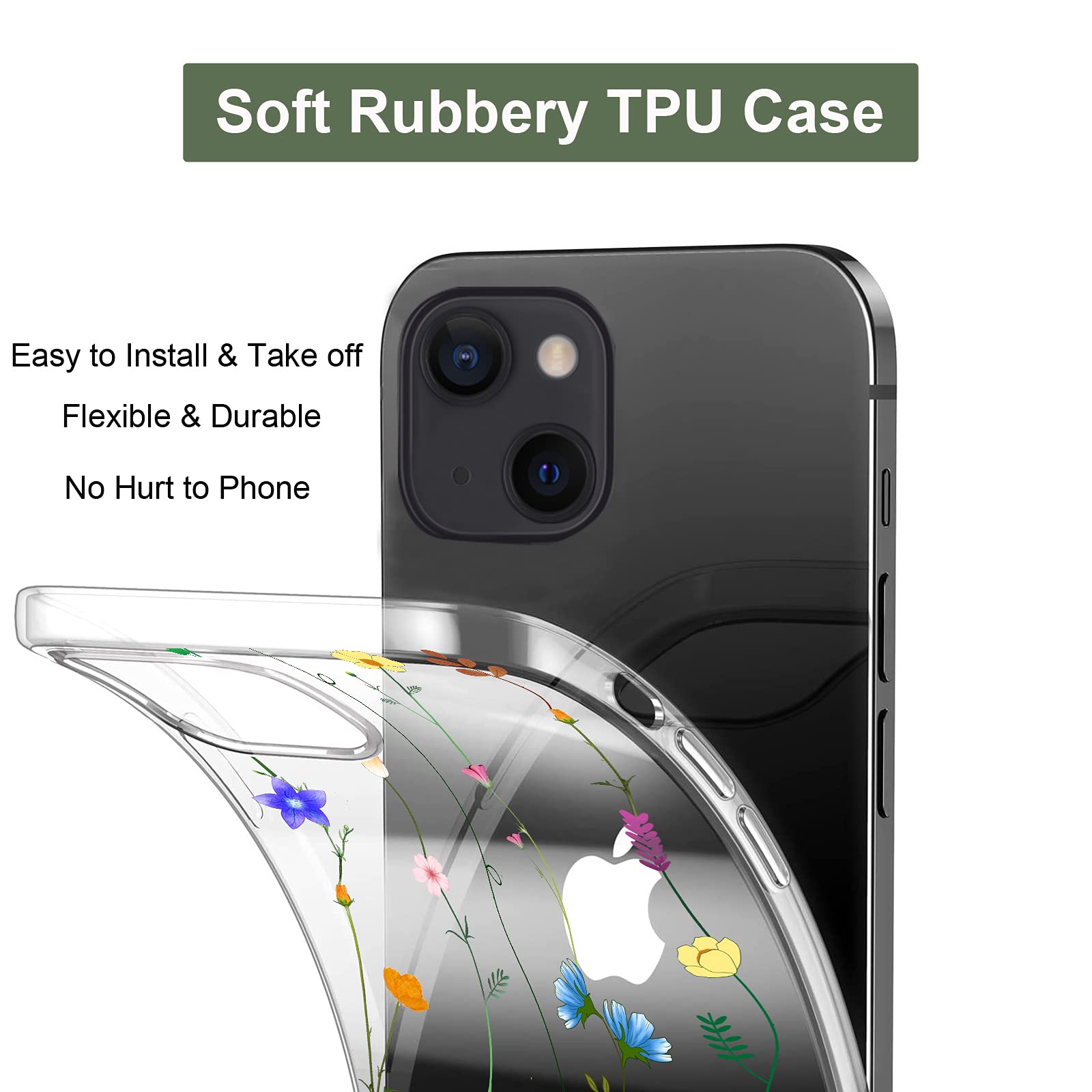 Unov iPhone 13 Mini Case Slim Protective Embossed TPU Floral Art 5.4 Inch