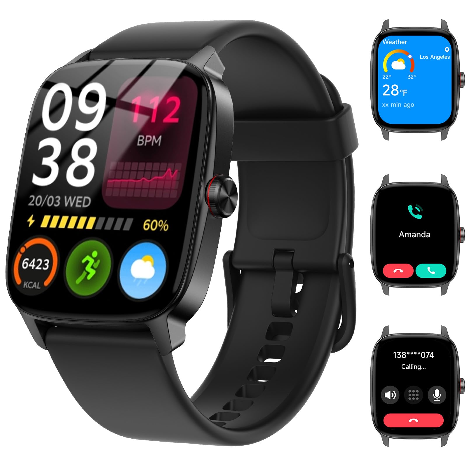 Smart Watch for Men Women with Bluetooth Call & AI Voice, 1.85  HD Fitness Tracker with Heart Rate SpO2 Sleep Monitor, 100+ Spor