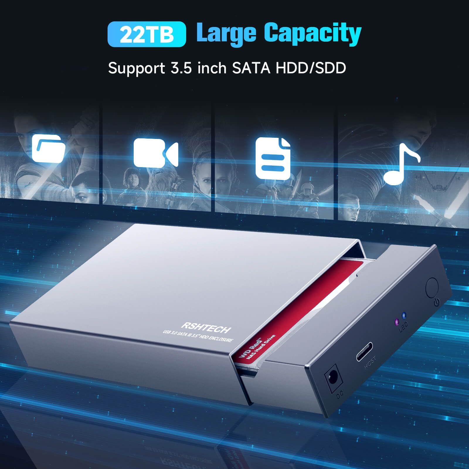 Rshtech Hard Drive Enclosure Upgraded Version 3.5'' Aluminum Usb C To Sata External Hard Drive Dock Case For 3.5 Inch Hdd & Ssd