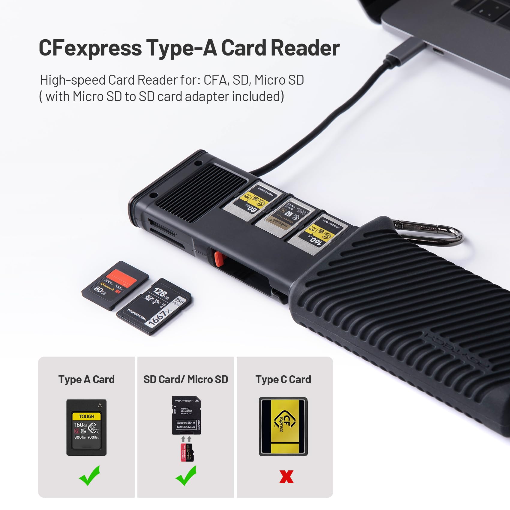 Pgytech Createmate Usb 3.2 Cfexpress A Card Reader 10Gbps Sd Card Reader For Photographer (Cfexpress A, Black)