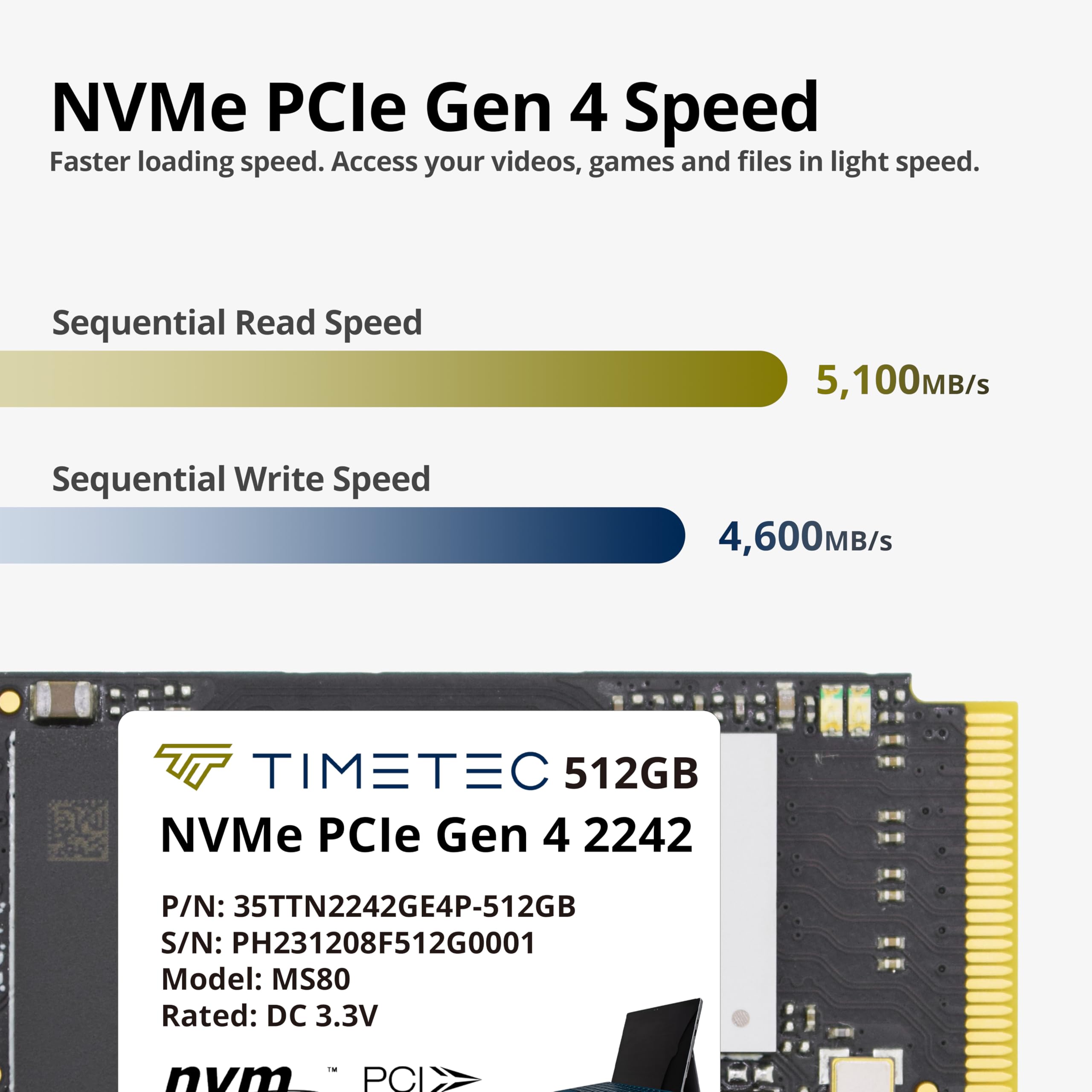 Timetec 512Gb M.2 2242 Ssd Nvme Pcie Gen4X4 Read/Write Speed Up To 5,100/4,600 Mb/S Single Sided Compatible With Lenovo Thinkpad
