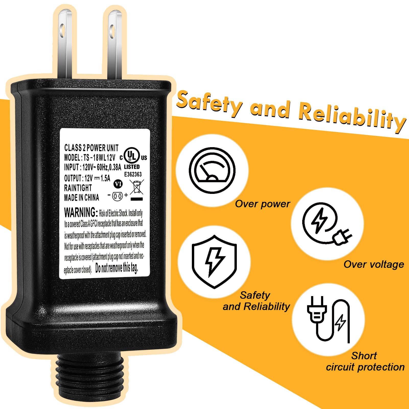 2 Pcs Replacement Yard Inflatable Adapter,12V 1.5A Class 2 Power Supply, Low Voltage Transformer Us Plug For Halloween/Thanksgiv