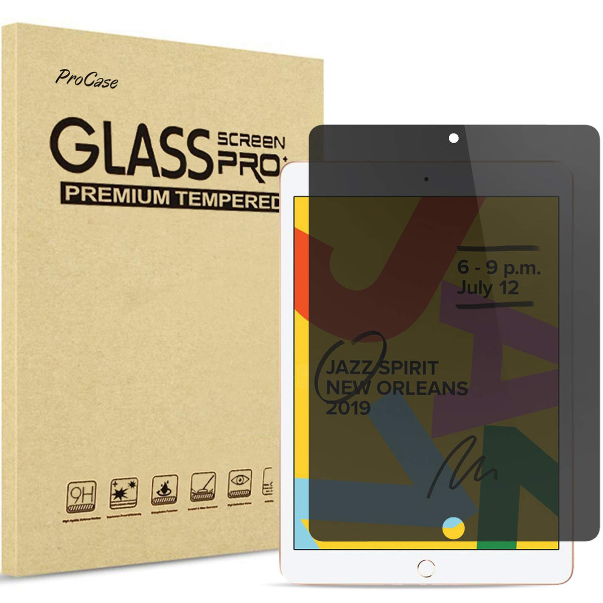 Procase For Ipad 10.2 2021 Ipad 9Th / 2020 Ipad 8Th / 2019 Ipad 7Th Privacy Screen Protector, Anti Spy Tempered Glass Film Guard, Anti Scratch Screen Protector For Ipad 10.2 Inch