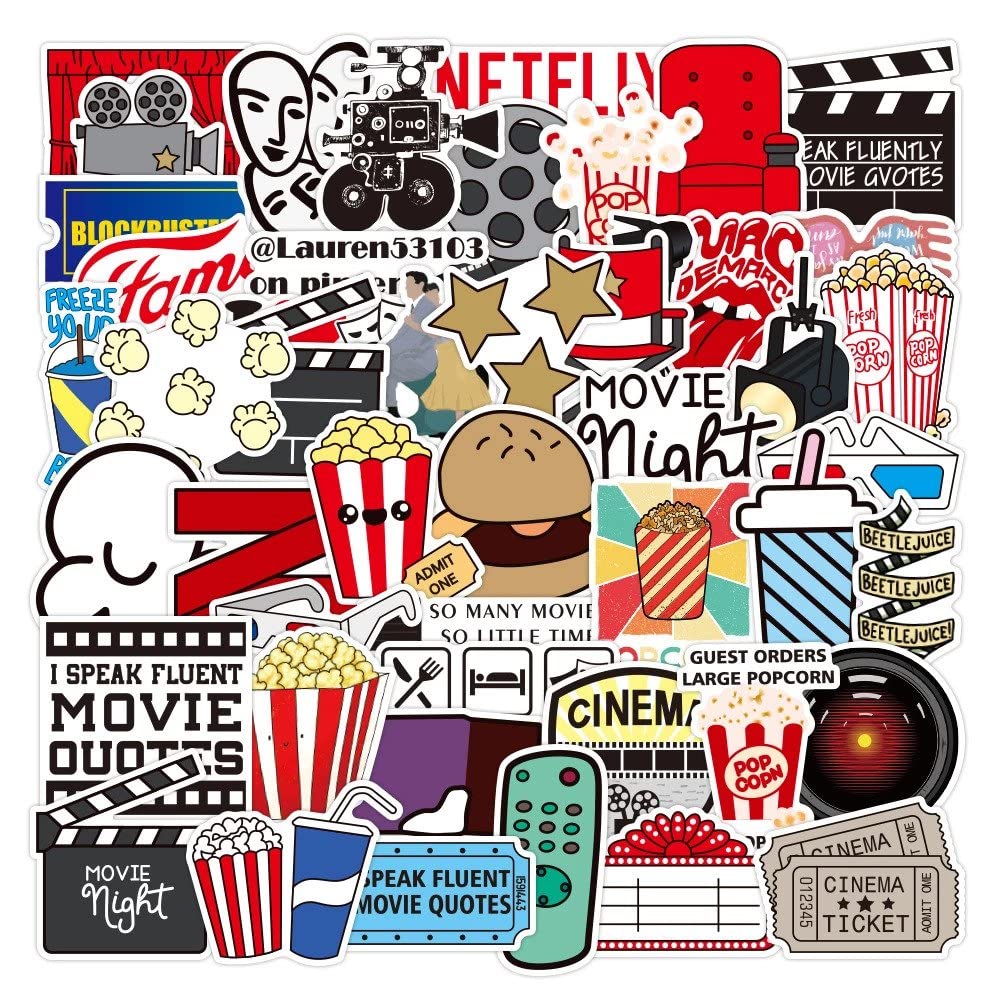 Idream Movie Night Party Theme Vinyl Stickers  Set Of 50 | Laptop, Desk, Skateboard, Luggage, Guitar, Furniture, Toy, Scrapbook