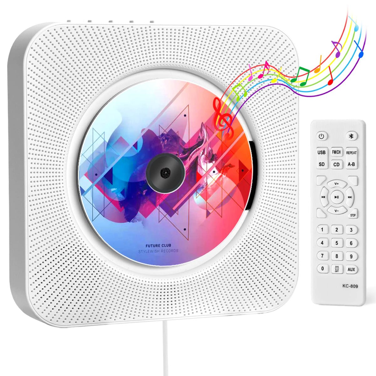 Roadom Wall Mounted Cd Player With Lcd Screen, Ir Remote Control For Home, Supports Cd/Bluetooth Speakers/Fm Radio/U Disk/Sd Car