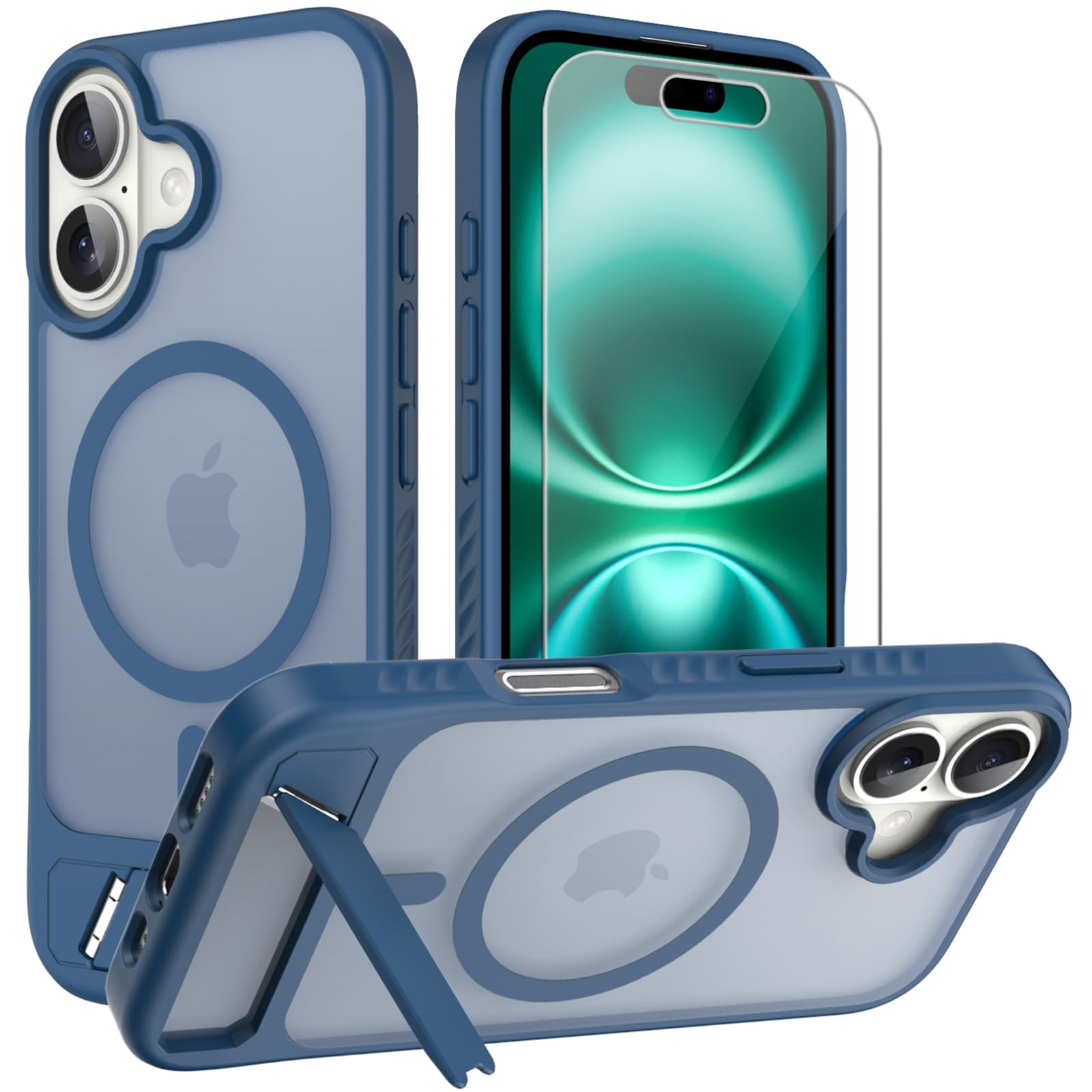 For Iphone 16 Case: [Fit For Magsafe] Strong Magnetic & Invisible Stand, Military-Grade Drop Protection With Screen Protector, A