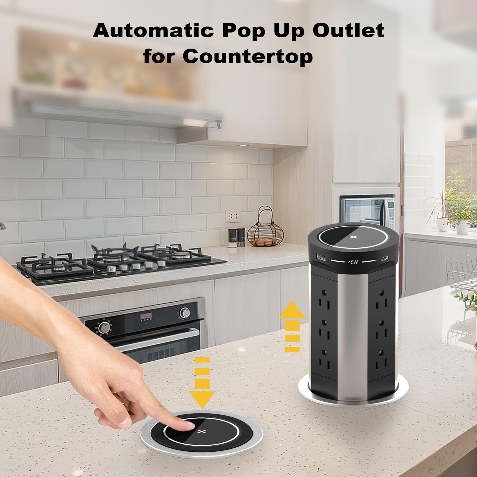 Automatic Pop Up Outlet For Countertop With 15W Wireless Charger, 75W Usb C Desk Charging Station,12 Outlets & 4 Usb Ports,4''Ho