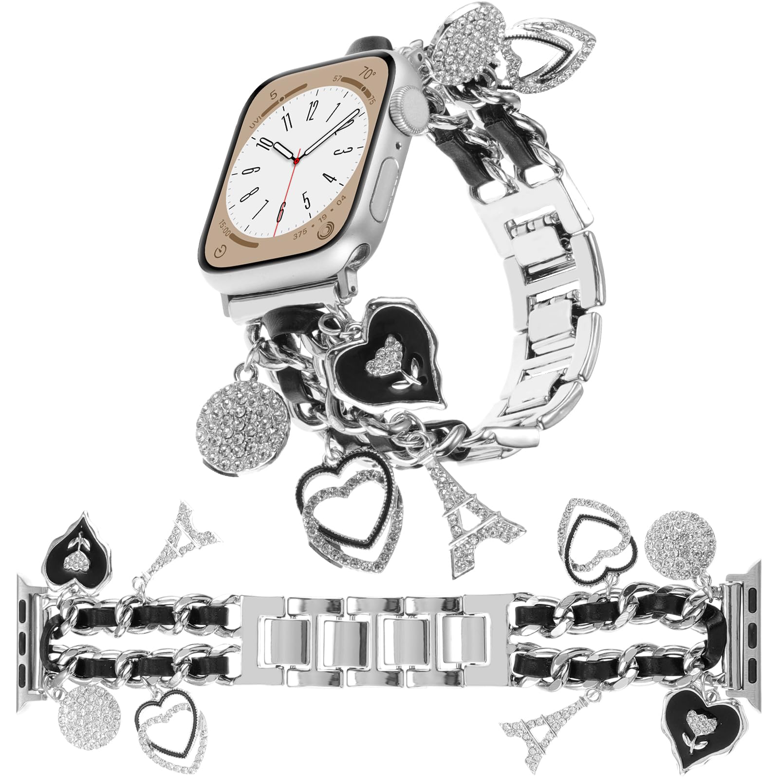 Realsign Stylish Metal Wristband Compatible With Apple Watch Band 38Mm 40Mm 41Mm,Cuban Chain Bracelet With Cute Sparkly Diamond