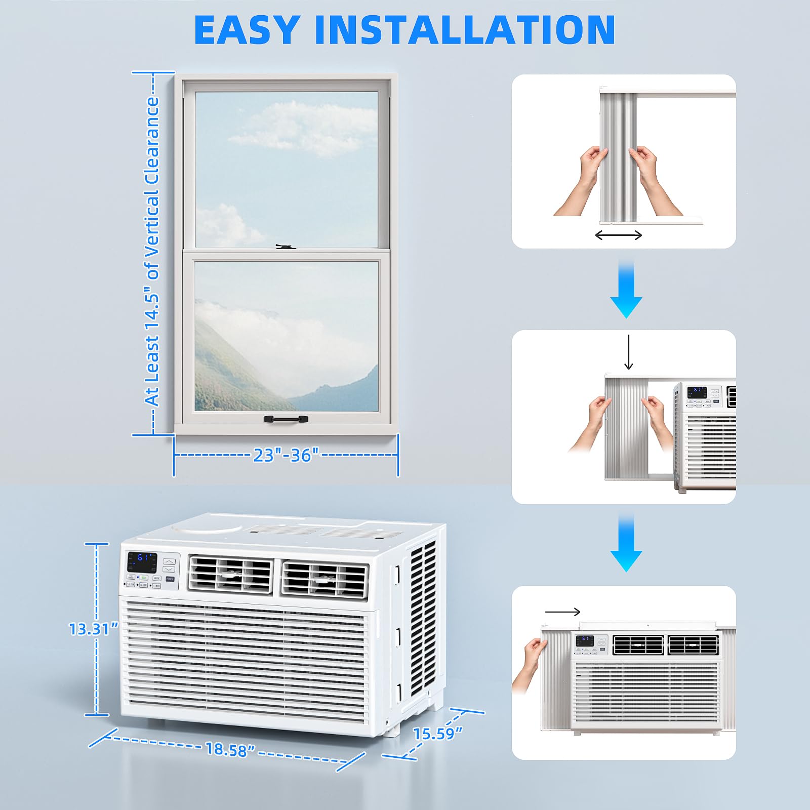 Antarctic Star 8,000 Btu Small Window Air Conditioner Ac Unit Cools Up To 350 Sq.Ft. With 7 Modes, Ultra-Quiet Air Conditioner W