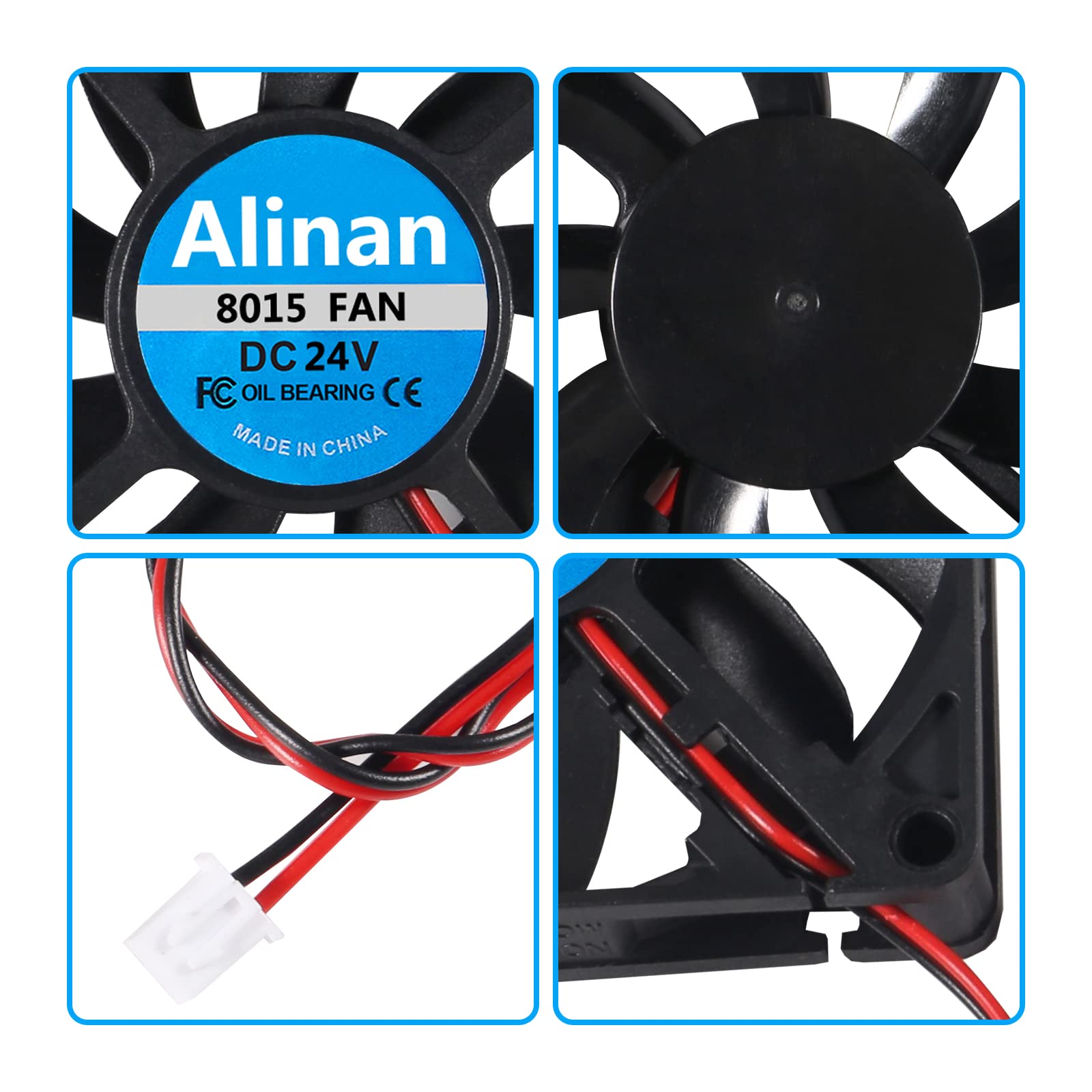 Alinan 4Pcs 8015 24V Fan 80X80X15Mm 2 Pin Sleeve Bearing Brushless Dc Cooling Fan For 3D Printer, Computer