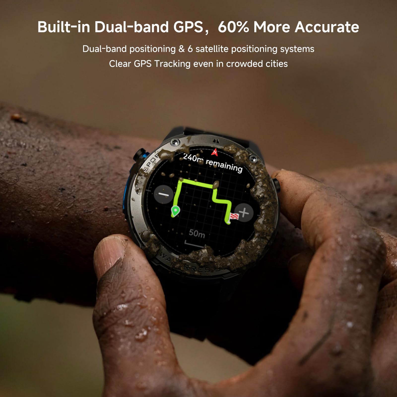 Bruboses Gps Smart Watch For Men Military Rugged Smartwatches,Compass,50M Waterproof, 500Mah Large Battery,Answer/Make Call, 1.4