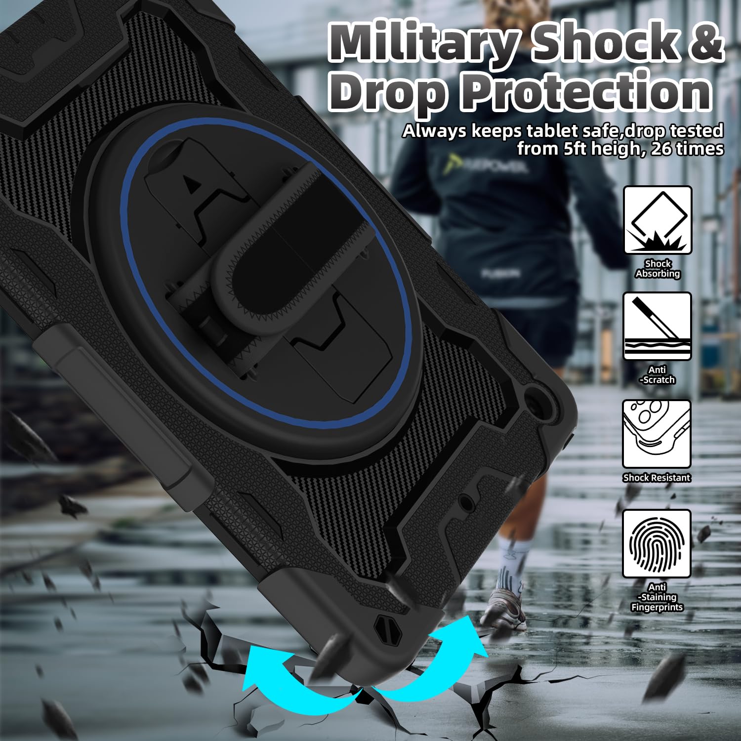 Rosrome For Ipad 9Th 8Th 7Th Generation Case 10.2 Inch Ipad Case With Screen Protector, 360 Stand, Hand Strap, Shoulder Strap[Ki