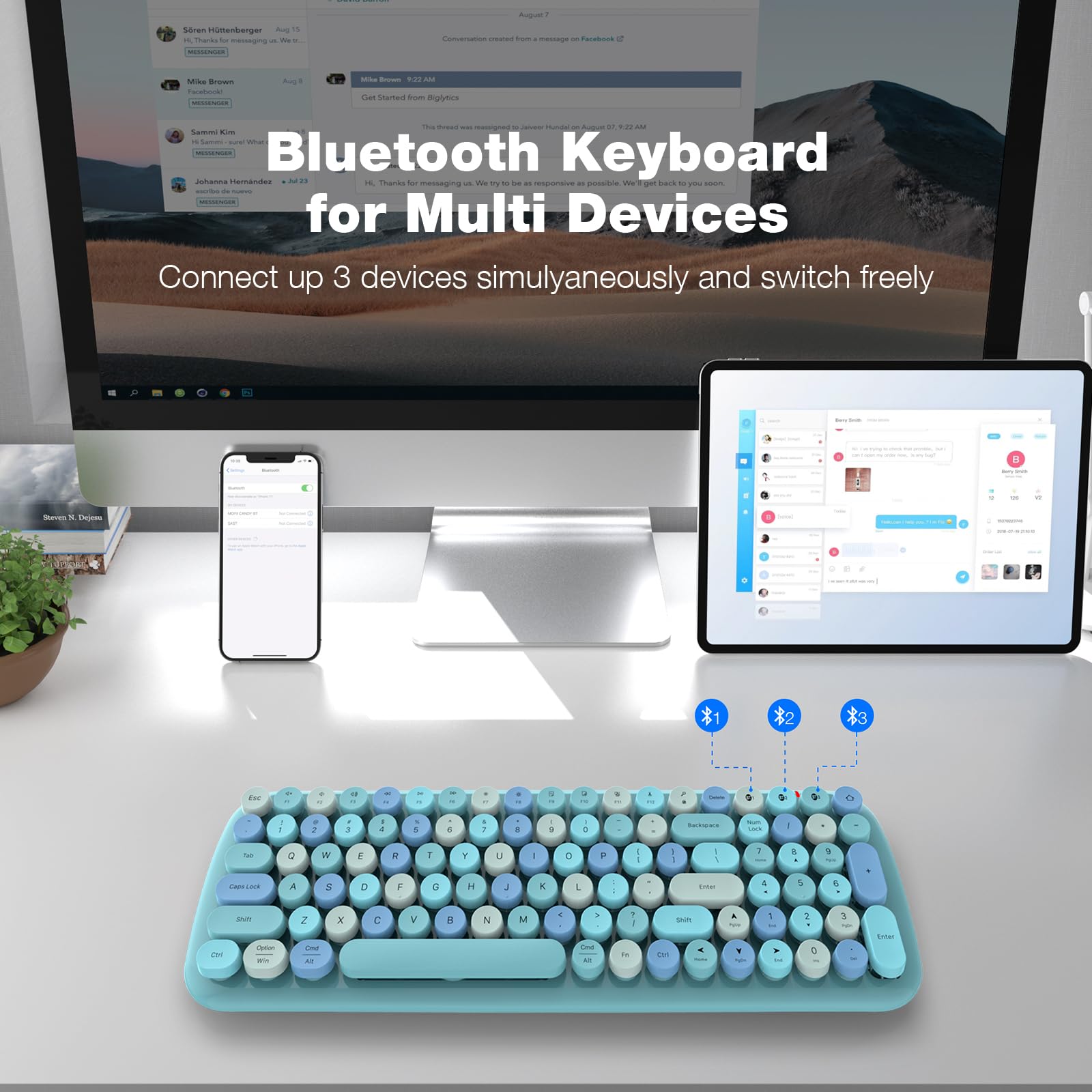 Mofii Wireless Bluetooth Keyboard, Typewriter Retro Round Keycaps Keyboard, Bluetooth 5.1 Tech Compatible With Iphone, Ipad, And
