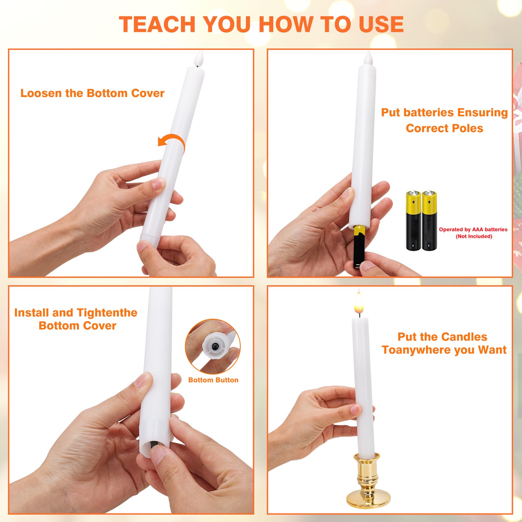 Flameless Taper Candles With Remote Timer Led Battery Operated Flickering Window Candle Lights With Removable Gold Candle Holder