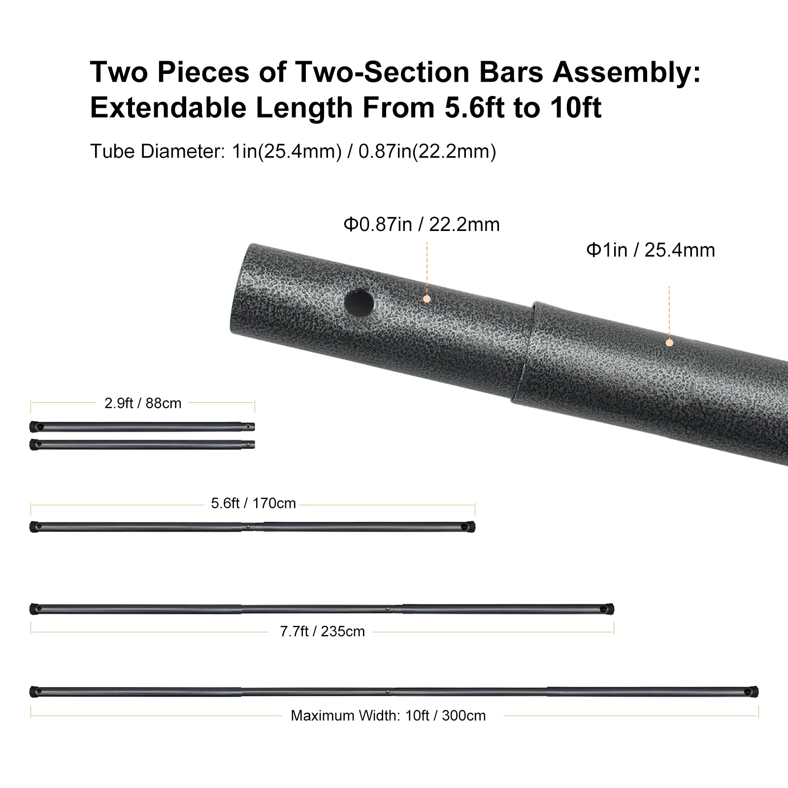 Linco Lincostore Studio Crossbar For Backdrop Stands, 10 Feet, Telescopic Am236