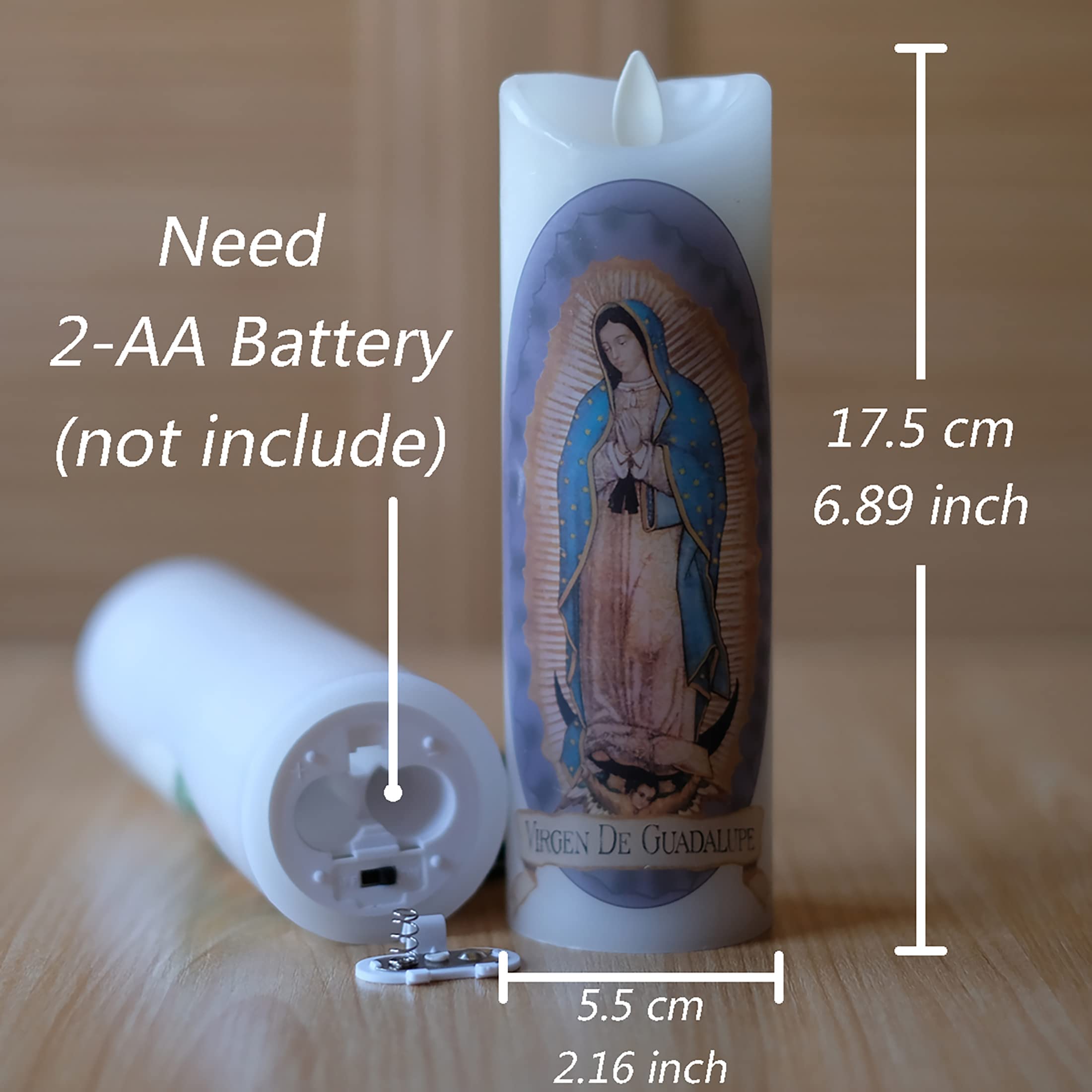 Nonno & Zgf Moving Wick Flameless Our Lady Of Guadalupe Prayer Candle, Real Wax, Virgin Mary Devotion Battery Operated Pillar Ca