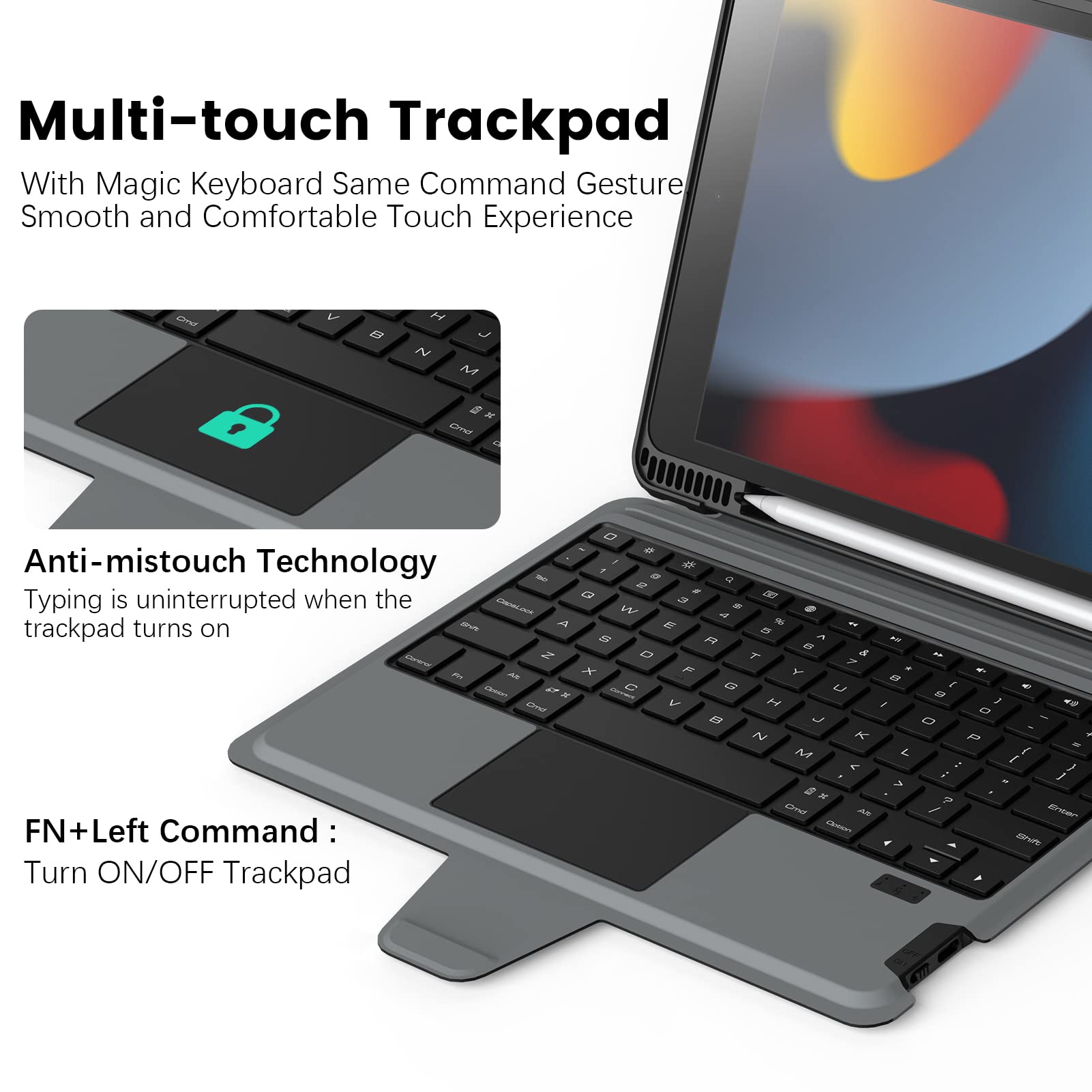 Nillkin Ipad Case 10.2'' With Detachable Keyboard, Trackpad, Pencil Holder,Slide Camera Cover Compatible With Ipad 7Th/8Th/9Th G
