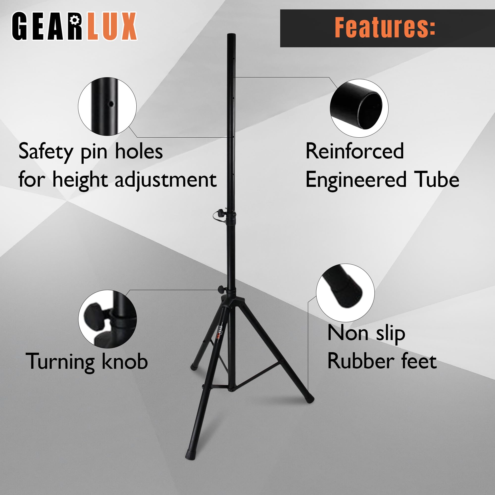 Gearlux Lightweight Tripod Speaker Stands With Carrying Case And Speaker Cables, Maximum Height 70.8 Inches, Load Capacity 110 P