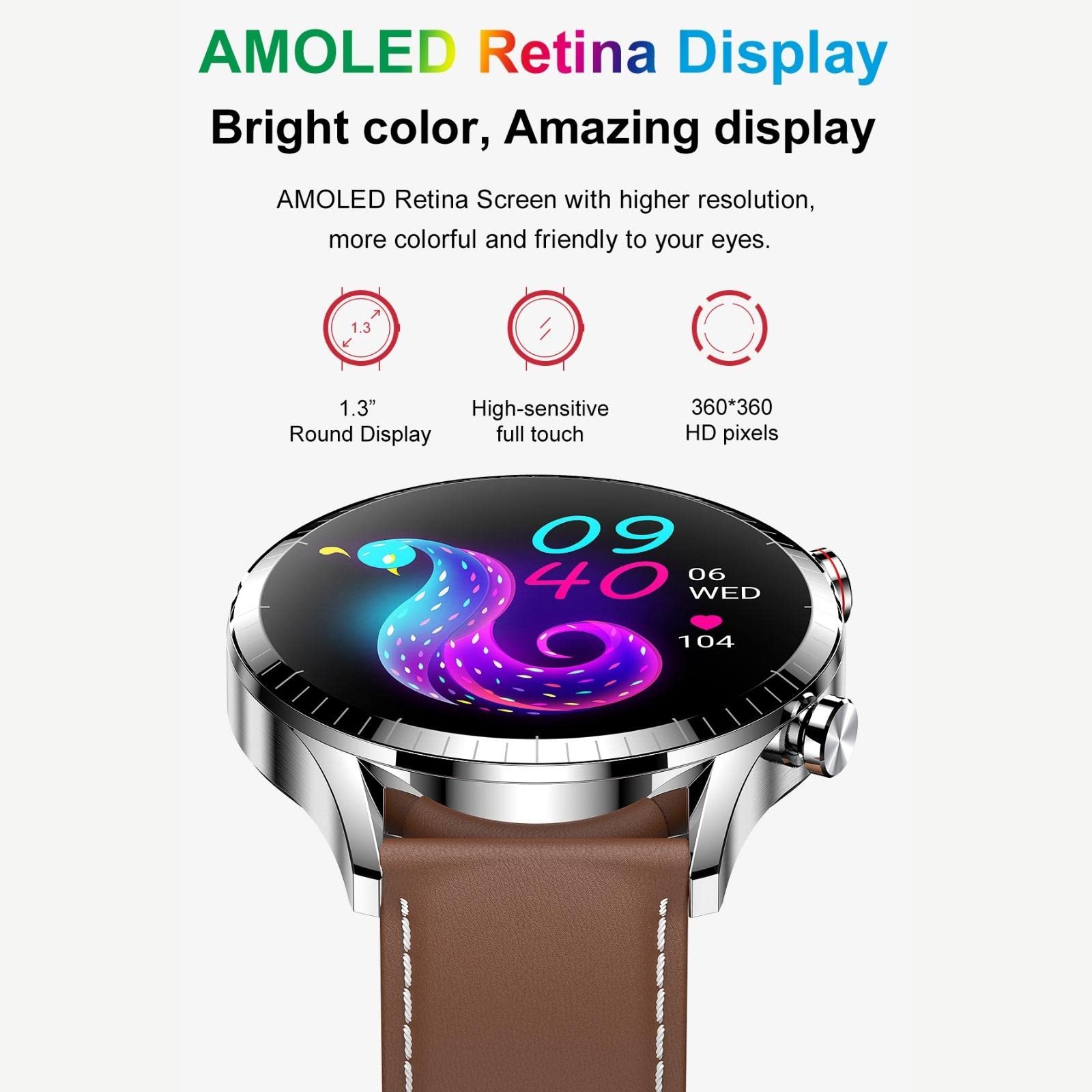 Hoaiyo Smartwatch For Men (Answer Make Call), 1.3 Amoled Touchscreen, Smartwatch For Android Ios Phones Ip68 Waterproof 100 Spor