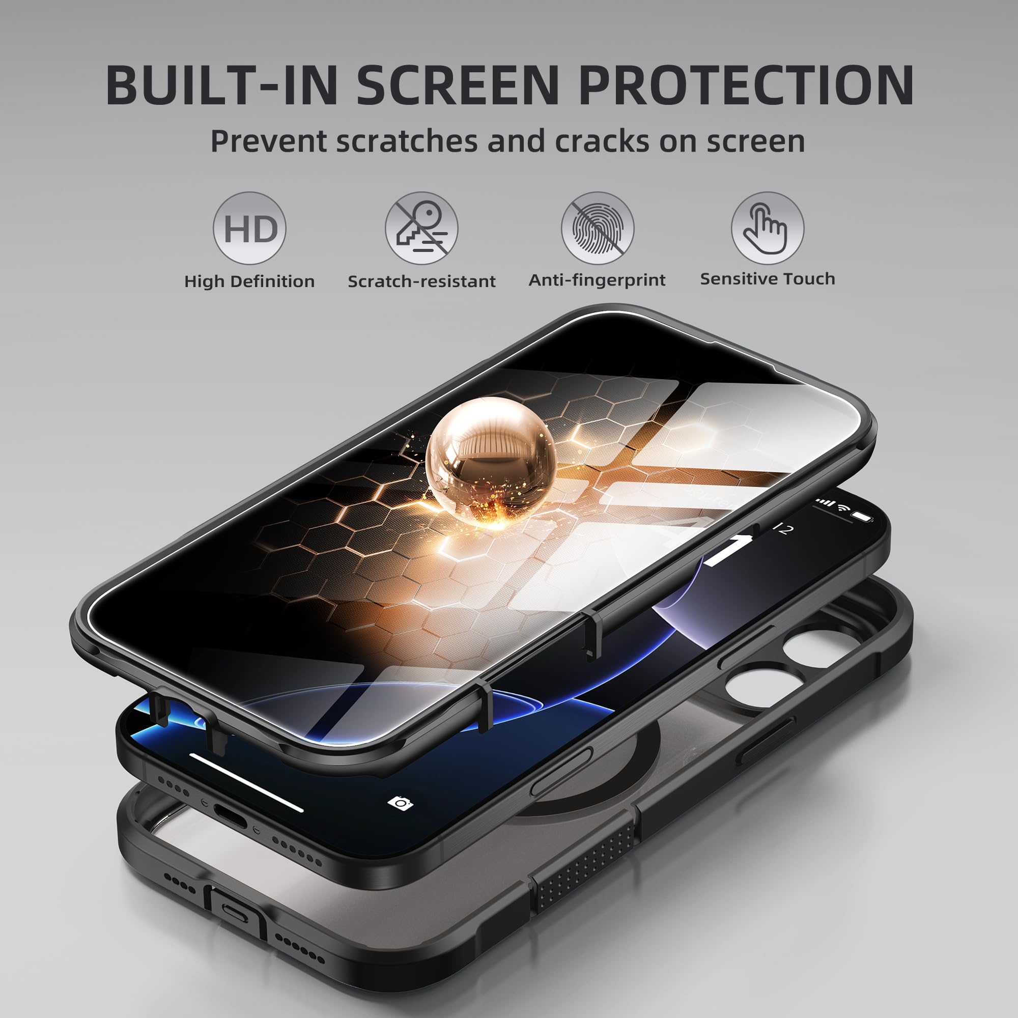 Berfy Magnetic Privacy Case For Iphone 16 Pro Max, Compatible With Magsafe, [Built In Privacy Screen Protector & Upgraded Camera