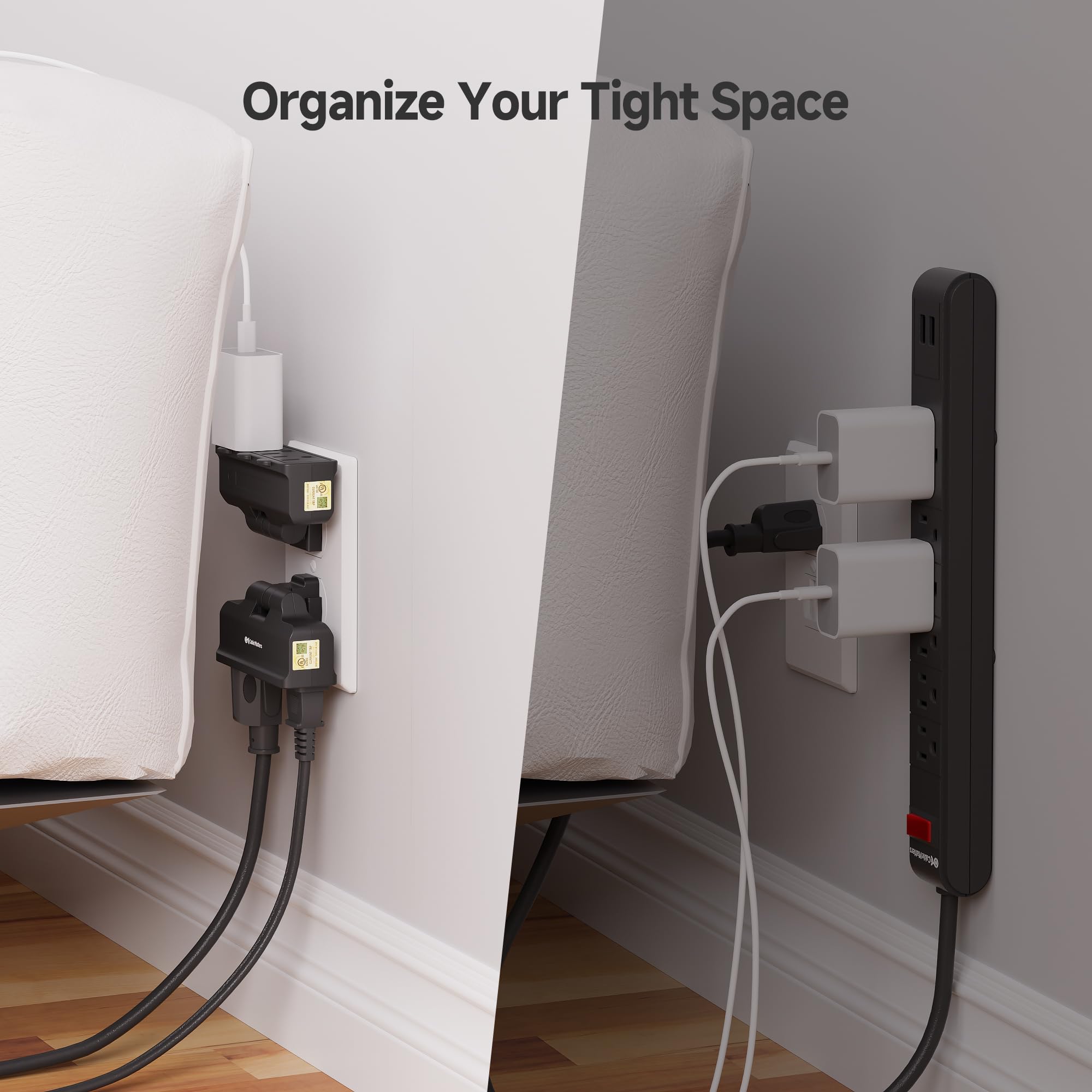 [Ul Listed] Cable Matters 2 Pack 3 Outlet Grounded 180 Degree Swivel Wall Tap, 3 Plug Wall Adapter, Multi Plug Outlets, Black