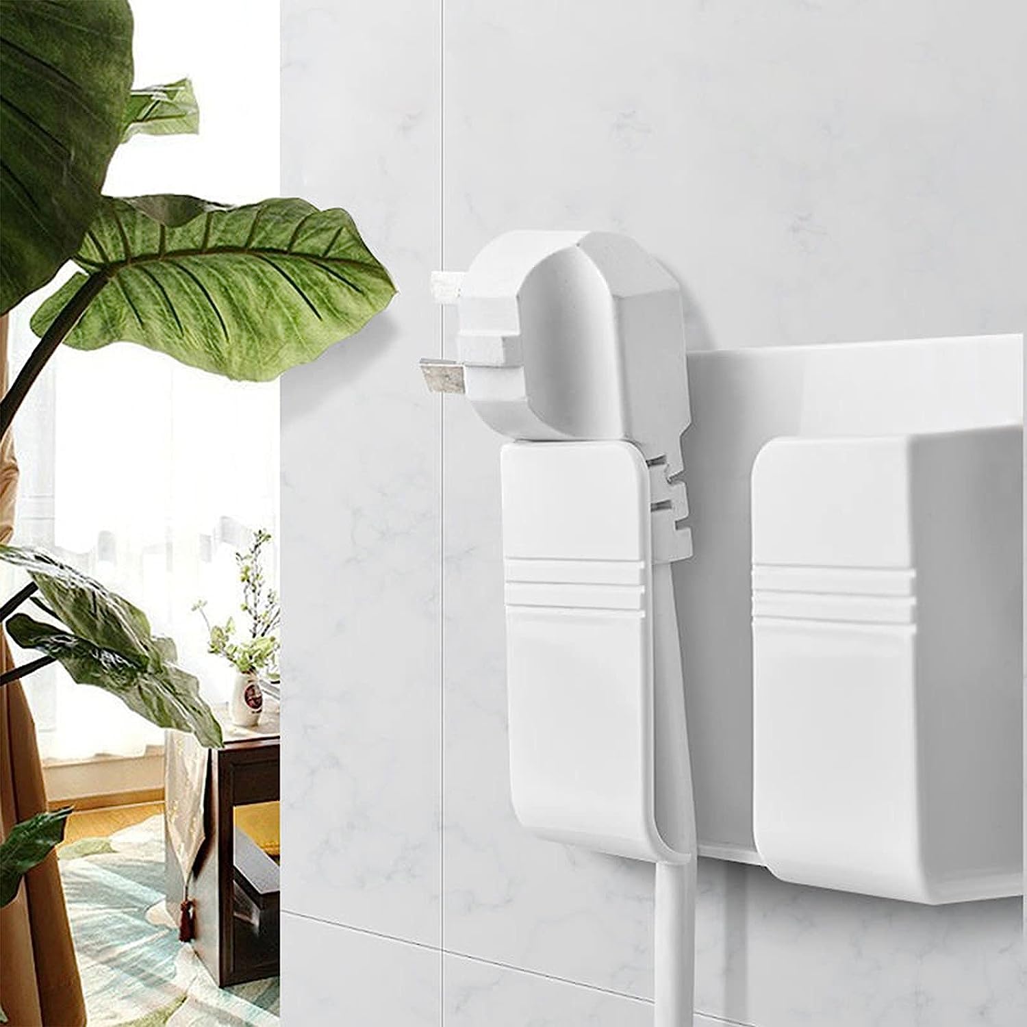 Grlitra 2 Pcs Wall Mount Phone Holder With 3M Adhesive Phone Stand With Data Cable Receiving Hole, Phone Charger Stand Remote Co