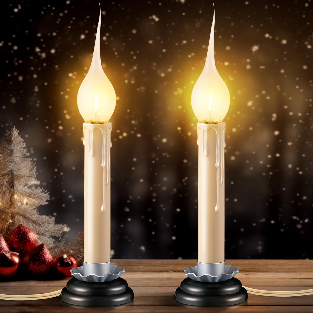 Enhon 2 Pack 5 Inch Electric Rustic Country Candle Lights With Replacement Silicone Led Light Bulbs, 0.6W C7 Plug In Christmas E