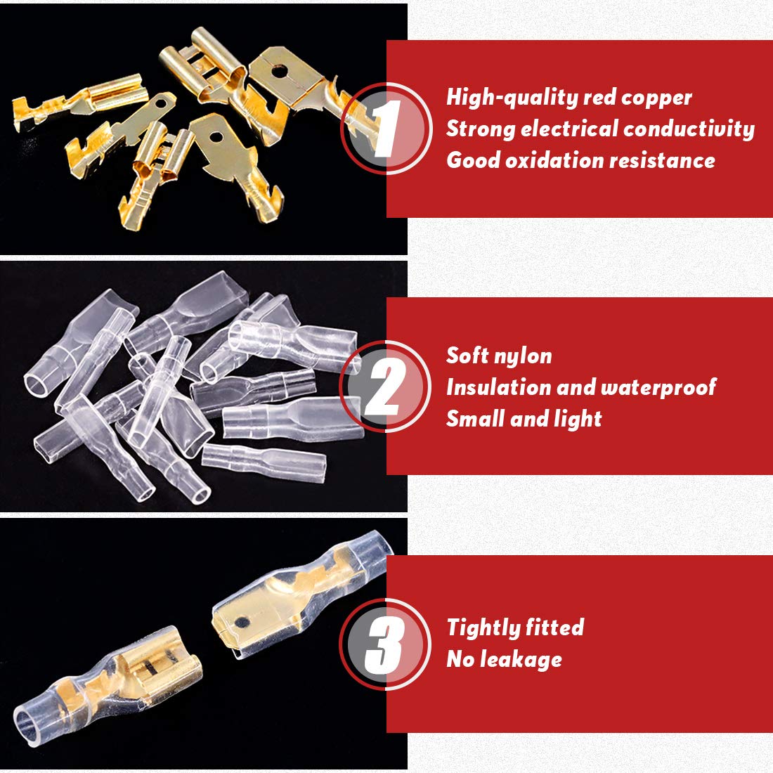Hilitchi 720Pcs Gold Quick Splice Male And Female Wire Spade Connector Wire Crimp Terminal Block With Insulating Sleeve For Elec