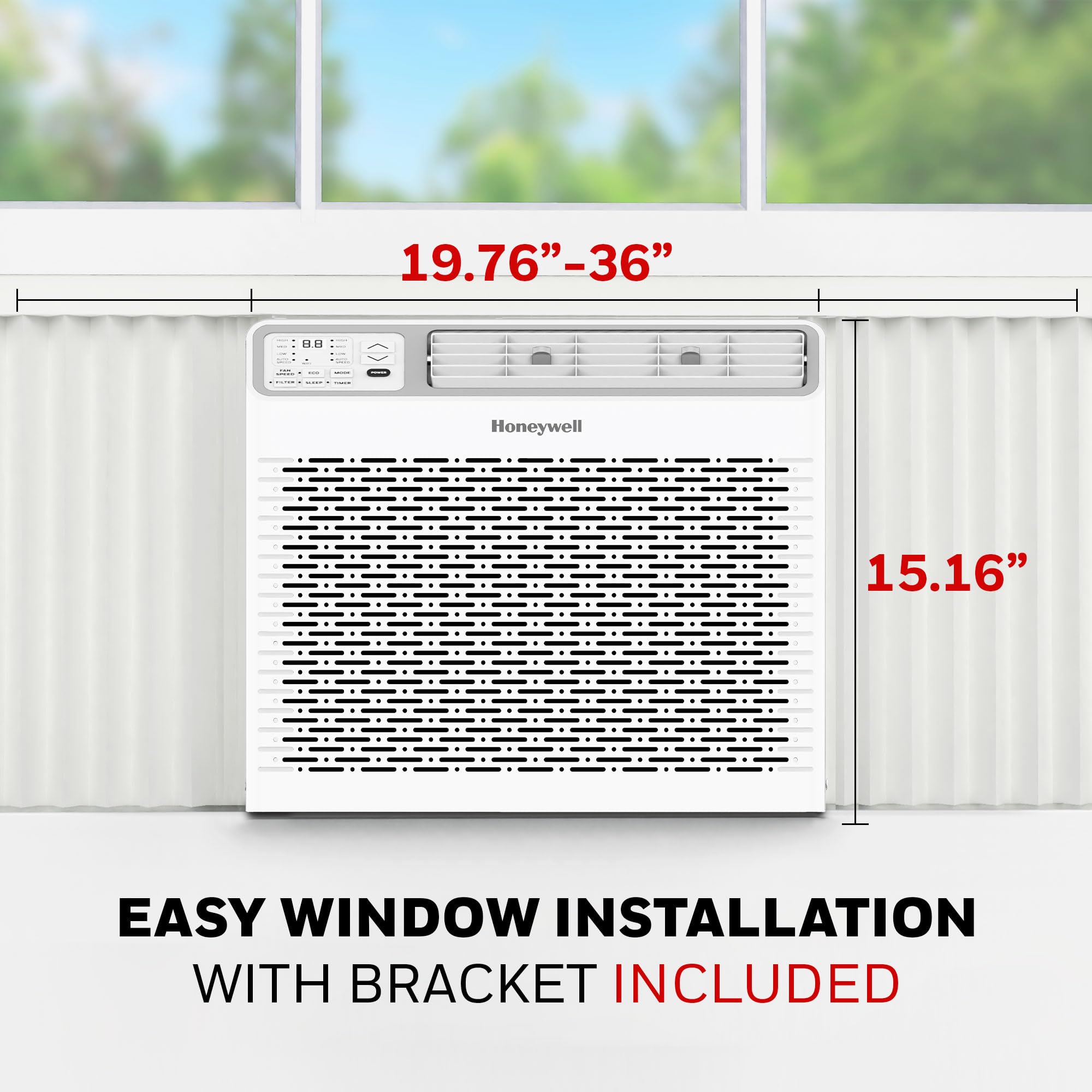Honeywell 12,000 Btu Digital Window Air Conditioner, Remote, Led Display, 4 Modes, Eco, 550 Sq Ft Coverage