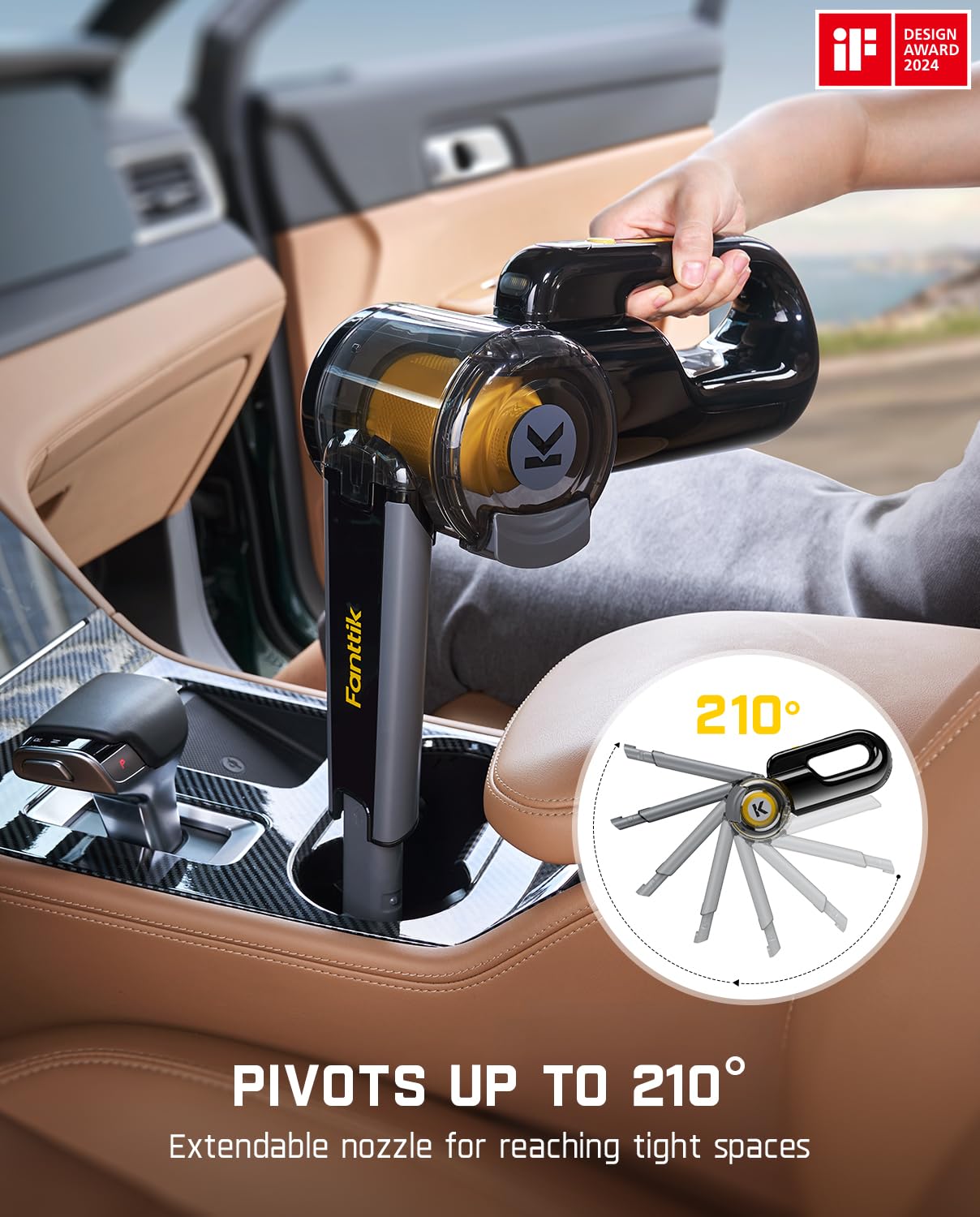 Fanttik Fold V10 Apex Pivot Car Vacuum, 17000Pa Handheld Vacuum Cordless High Power, Portable Vacuum, Smart Led Display, Dynamic