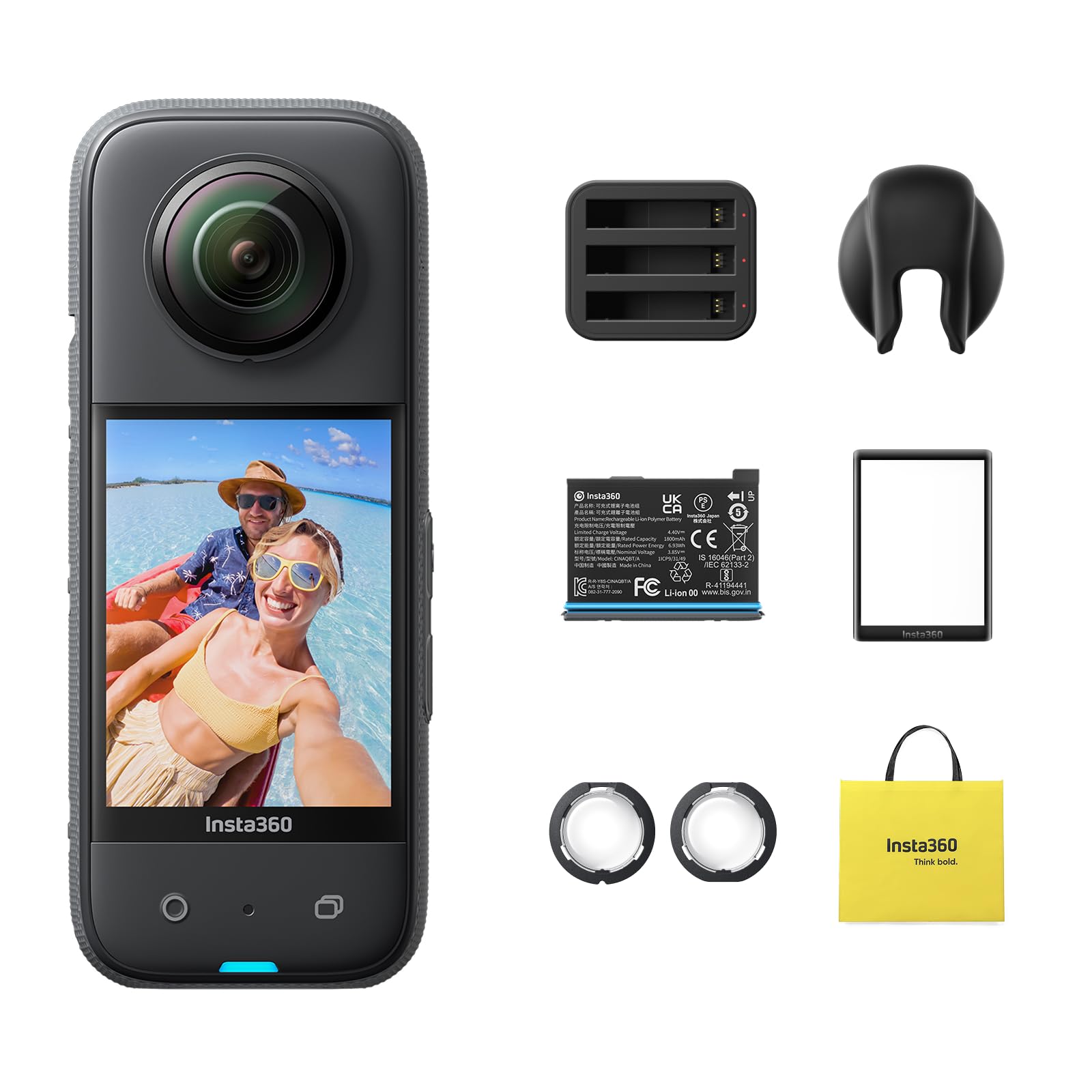 Insta360 X3 Action Bundle Waterproof 360 Action Camera With 1/2'' 48Mp Sensors, 5.7K 360 Active Hdr Video, 72Mp 360 Photo, 4K Si