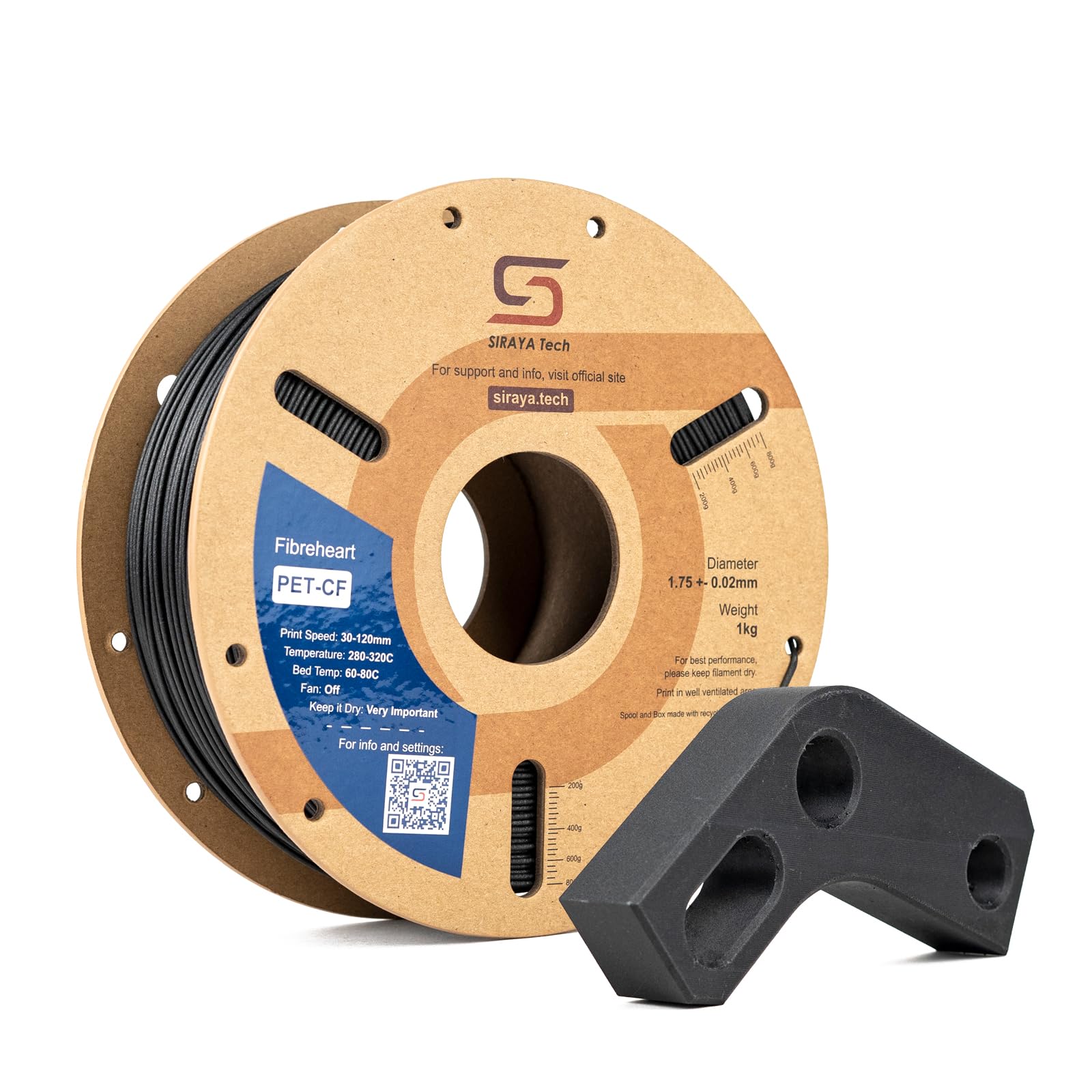 Siraya Tech Fibreheart PET-CF 3D Filament - Carbon Fiber Reinforced, High Strength & Rigidity, Easy Print, Dimensionally Stable,