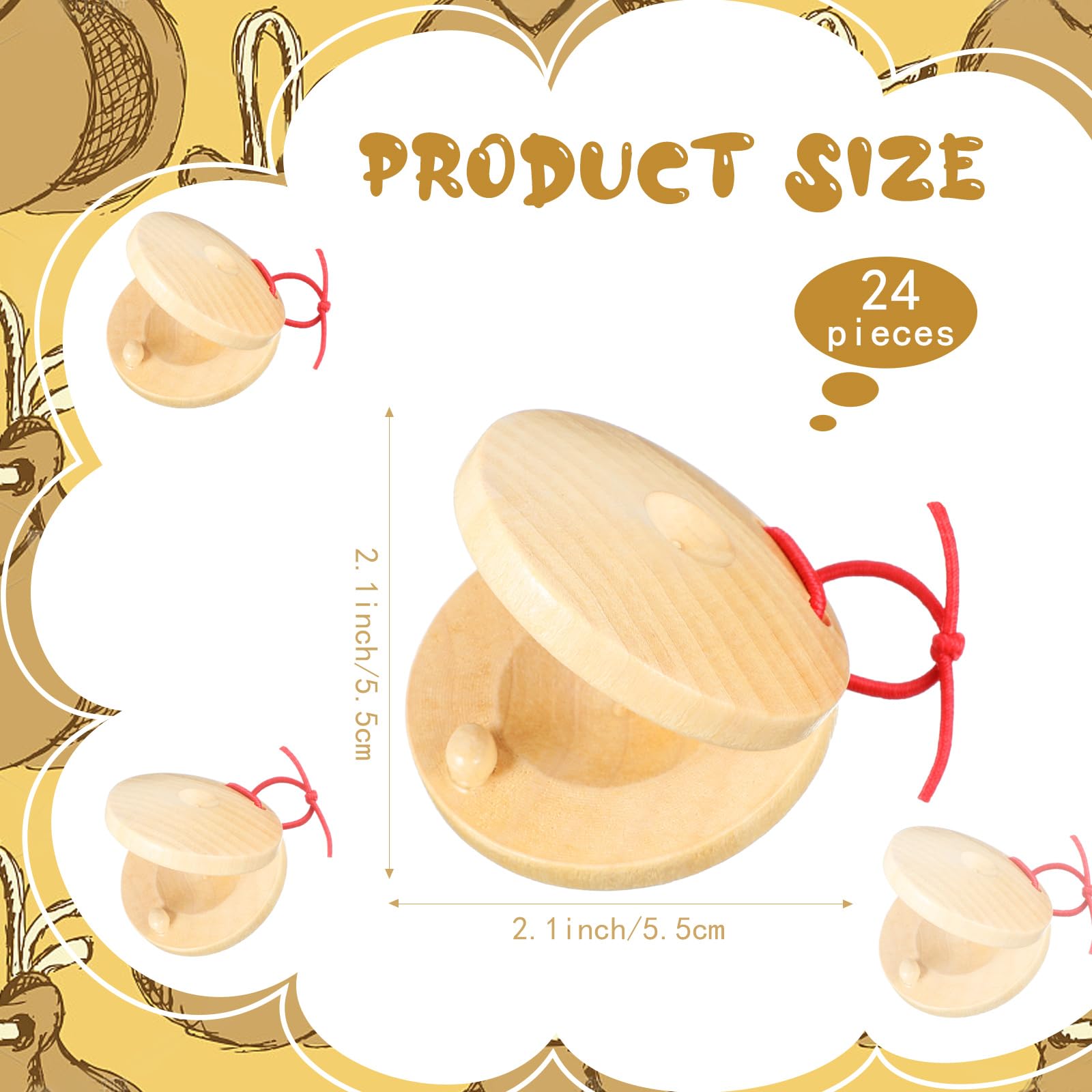 Boao 24 Pcs Castanets Musical Instrument Wooden Hand Finger Clap Board Educational Percussion Diy Music Instrument Rhythm Castan