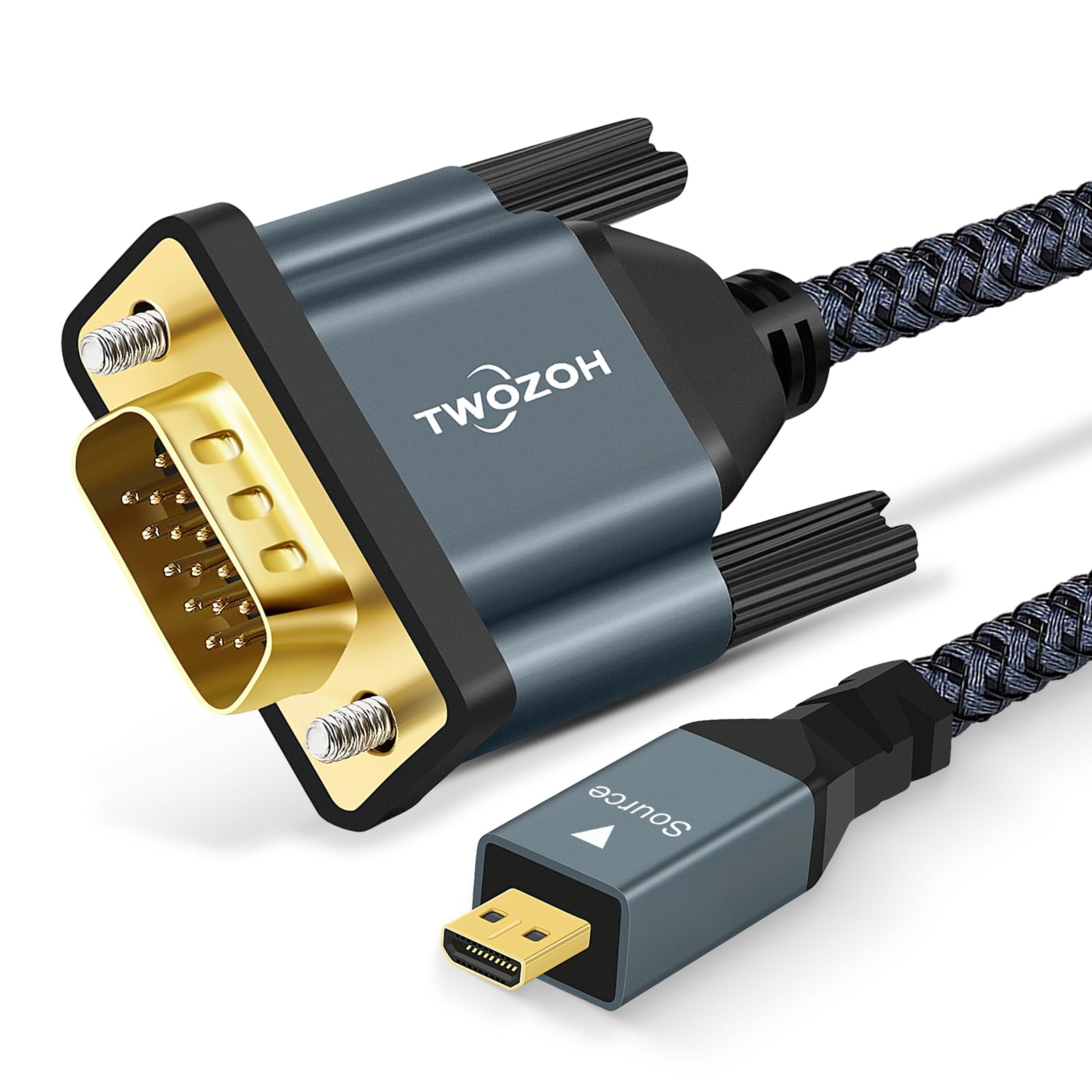 Twozoh Micro Hdmi To Vga Cable 3.3Ft, Gold Plated & Braided Micro Hdmi Vga (Male To Male) Support 1080P 720P Compatible With Lap