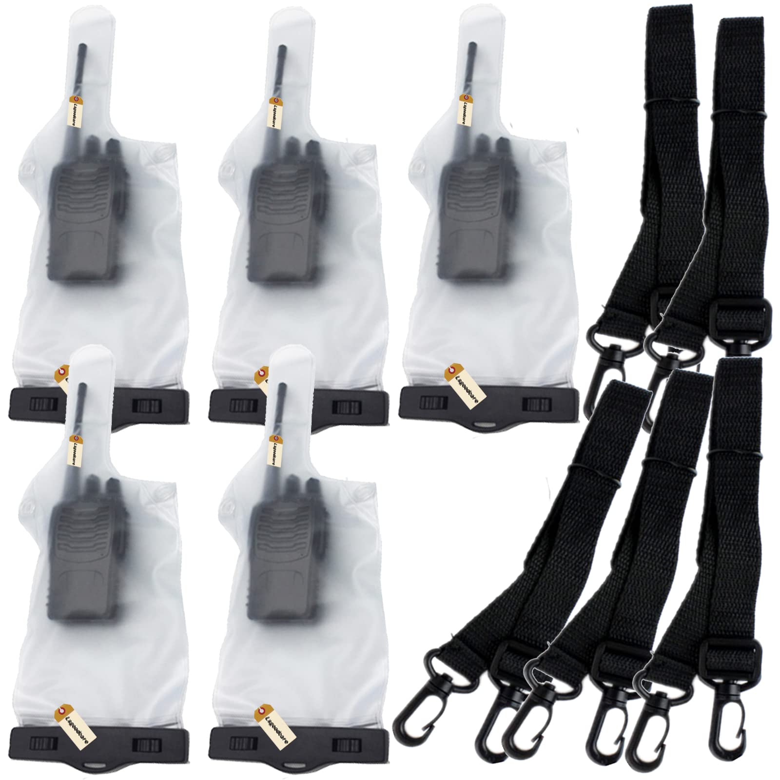 Lsgoodcare 5Pcs Portable Two Way Radio Waterproof Rainproof Bag Case Pouch Compatible With Motorola Kenwood Midland Uv 3R Uv 5R Px 888 Walkie Talkie Radio,5 Inch X 13.8 Inch, White