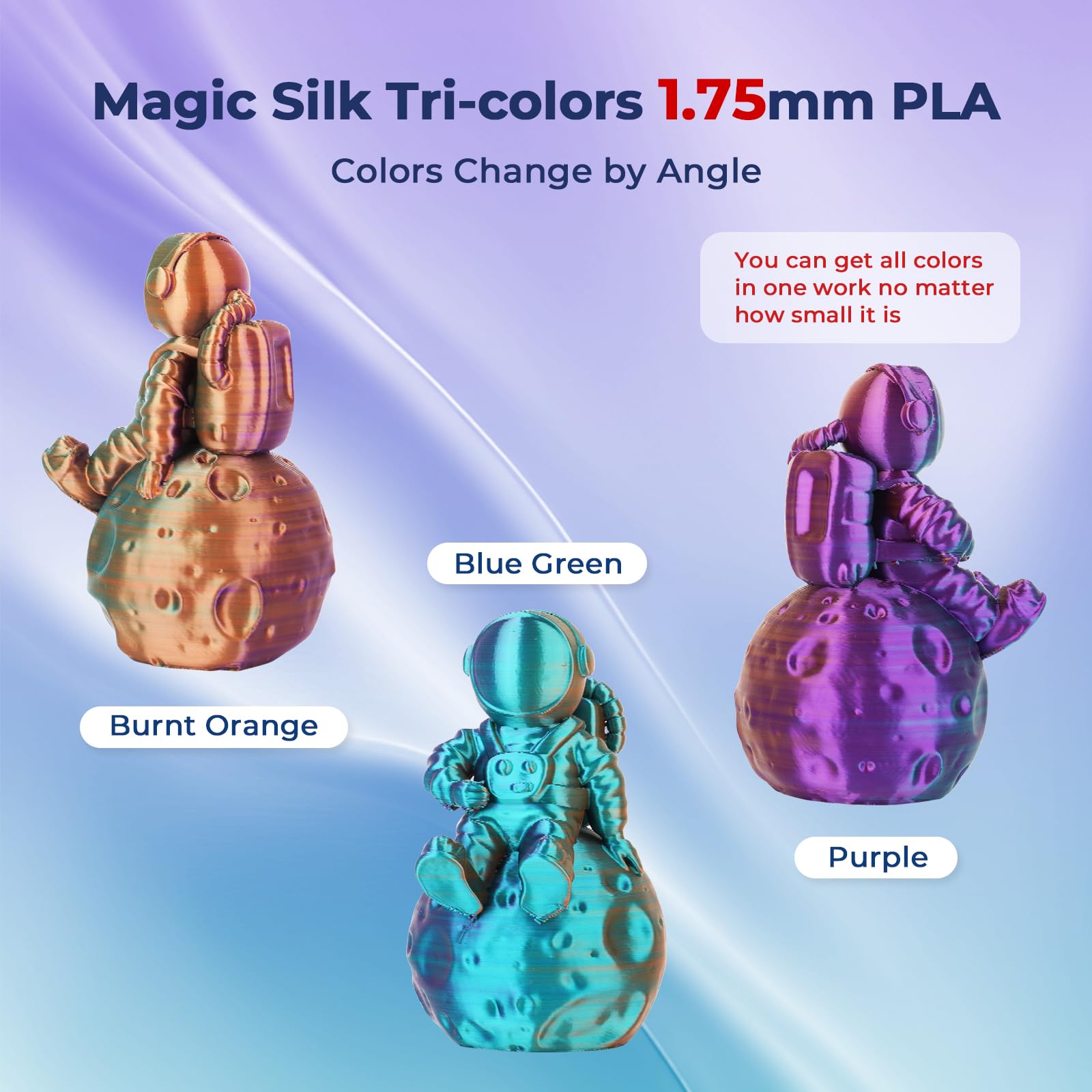 Amolen 3D Printer Filament, Triple Colors Coextrusion Silk Pla Filament 1.75Mm, Rainbow Pla Filament With Silk Pla Purple/Blue G