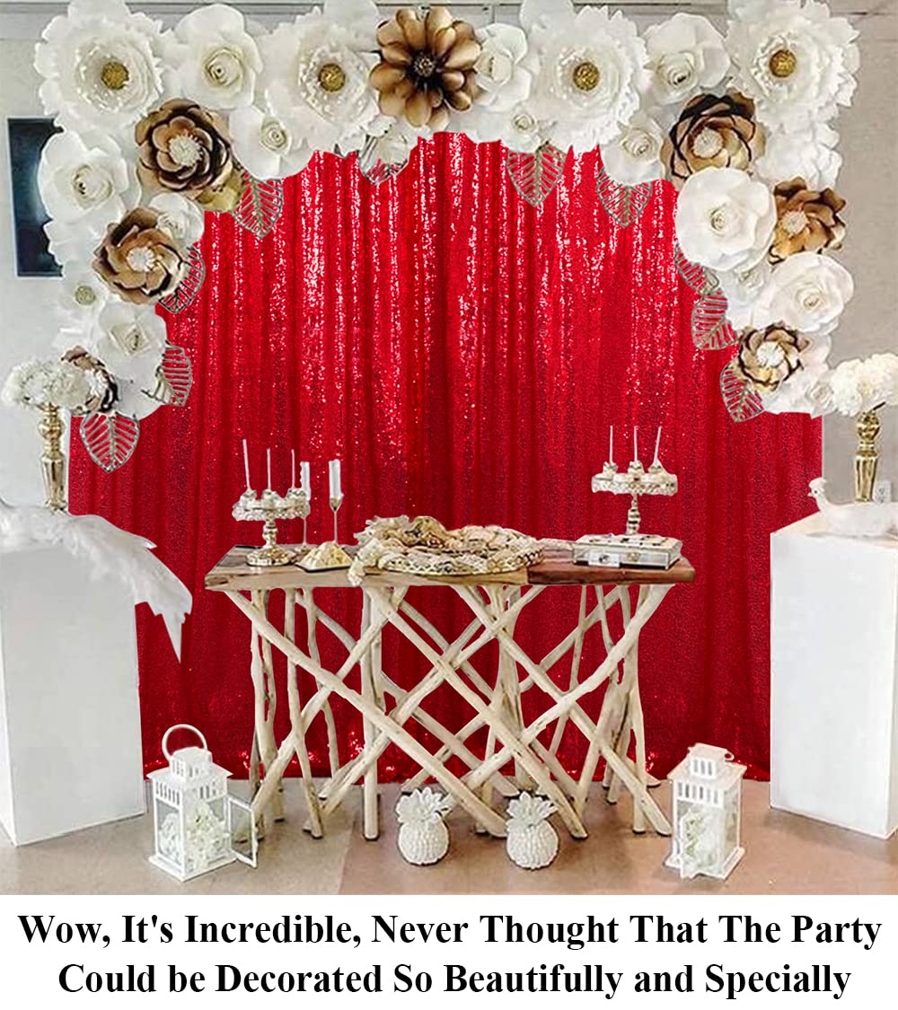 Partisout Sequin Curtain Backdrop 10Ftx10Ft Sequence Background Party Sparkle 120Inches Long Red Glitter Curtains 10Ft Wedding Photo Shimmer Fabric Backdrops