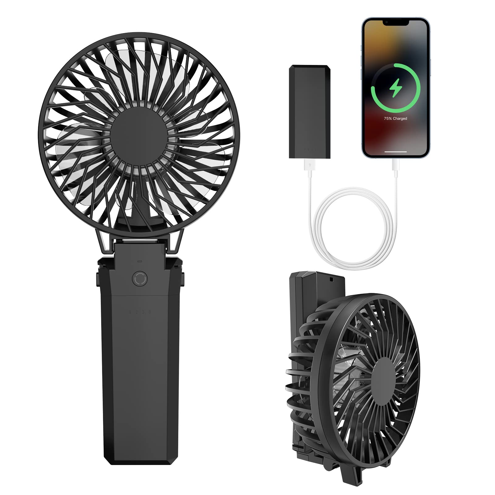 Handfan 5200Mah Portable Handheld Fan, 6 Speeds Hand Held Fan Foldable Personal Clip Fan, Battery Operated Usb Rechargeable Fan,