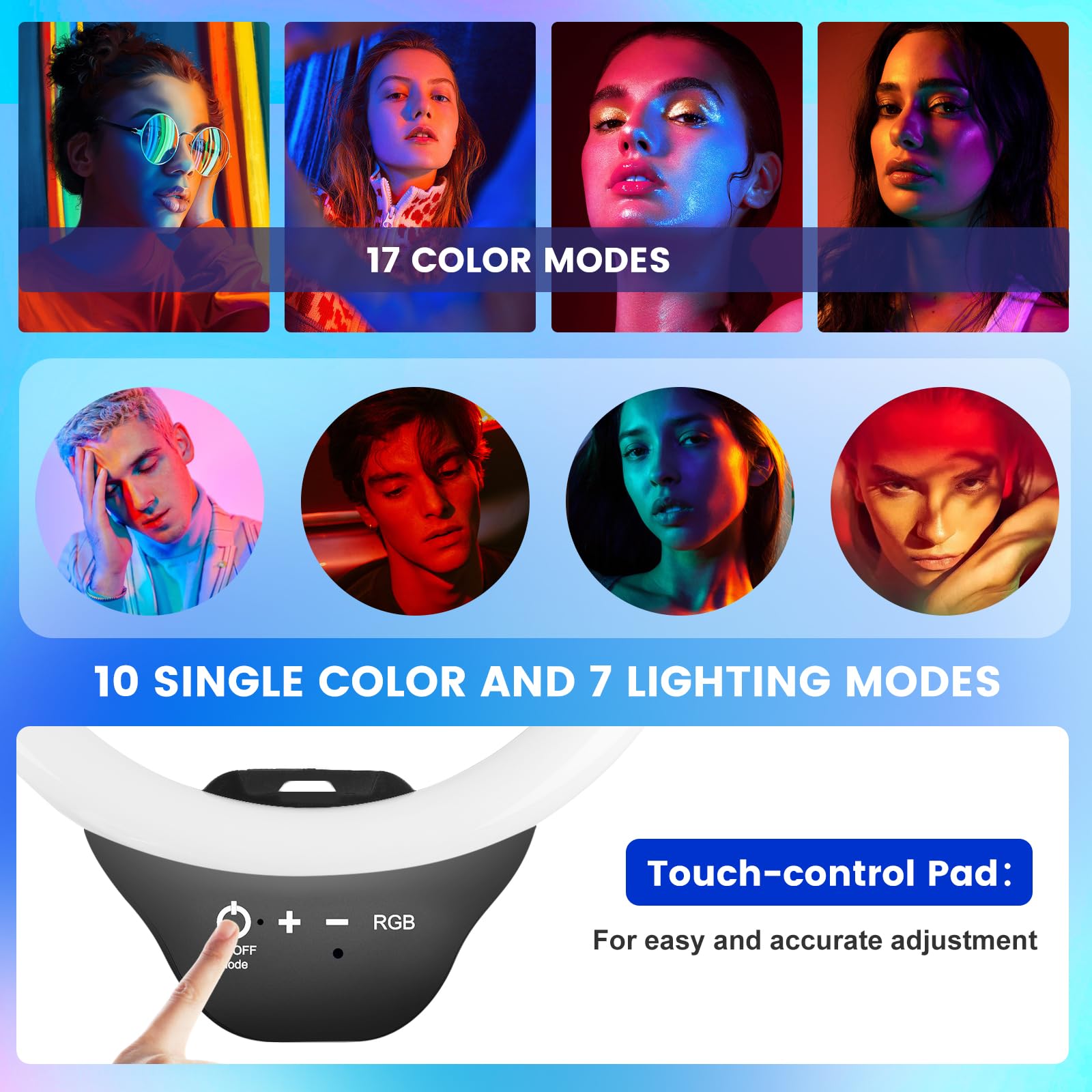 Sensyne 10'' Rgb Ring Light With 50'' Extendable Tripod Stand, Circle Lights With Phone Holder For Live Stream/Makeup/Youtube Vi