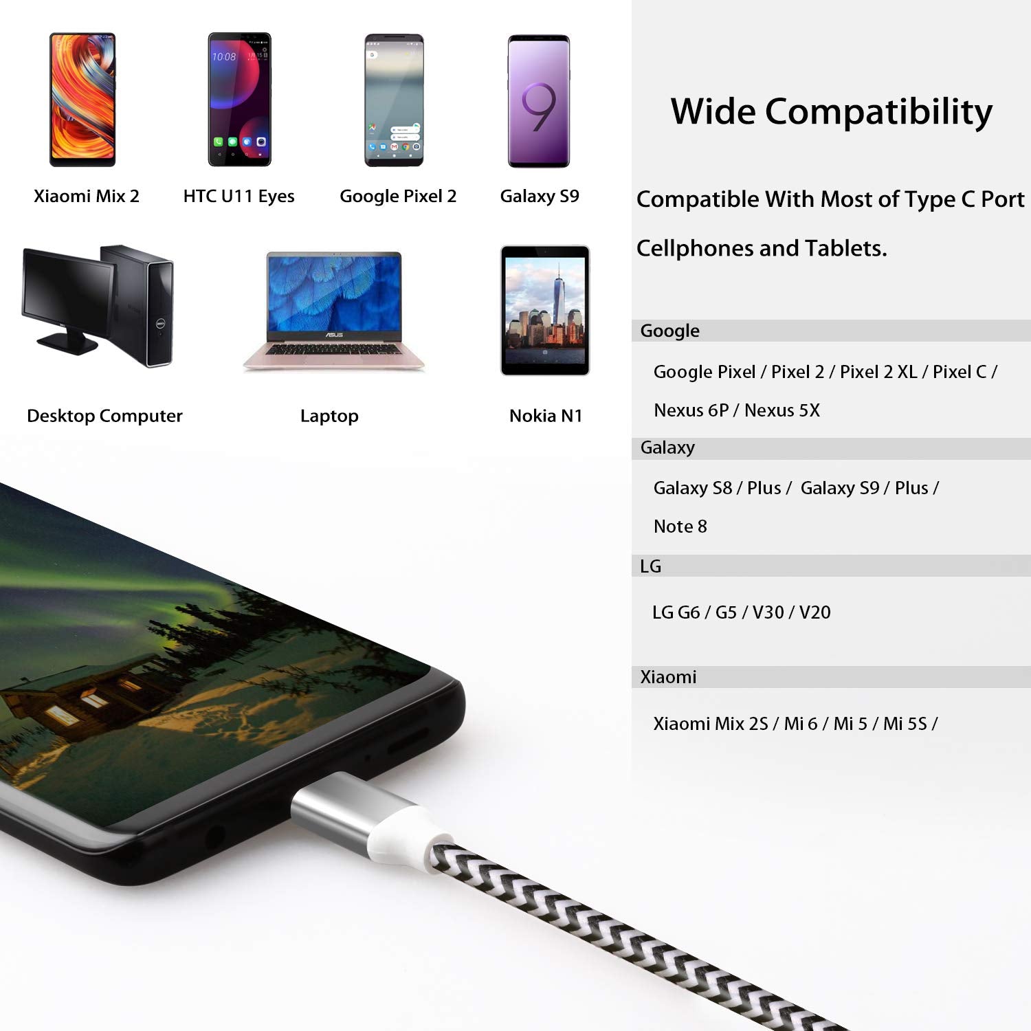 Fasgear Usb C To Usb A Cables 10Ft 2 Pack Long 3A Fast Charging Type C 2.0 Charger Cable Braided Compatible With Galaxy S21 Plus