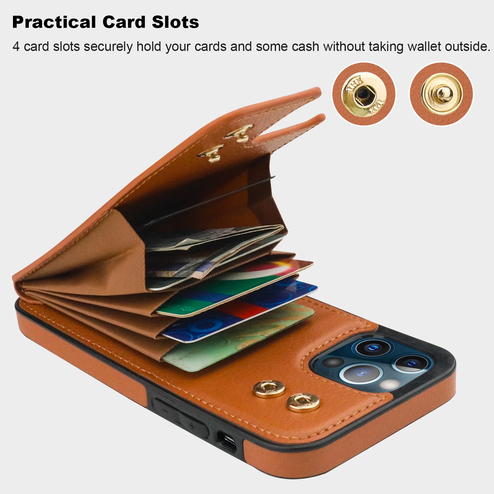 Folosu Compatible With Iphone 12 Pro Max Case Wallet With Card Holder, 360   Rotation Finger Ring Holder Kickstand Protective Rf