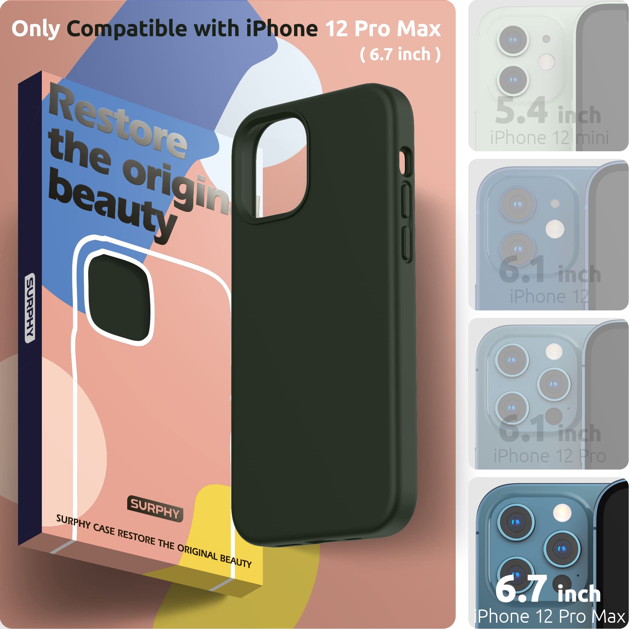 Surphy Designed For Iphone 12 Pro Max Case 6.7 Inches, Liquid Silicone Phone Case (With Microfiber Lining) For Iphone 12 Pro Max