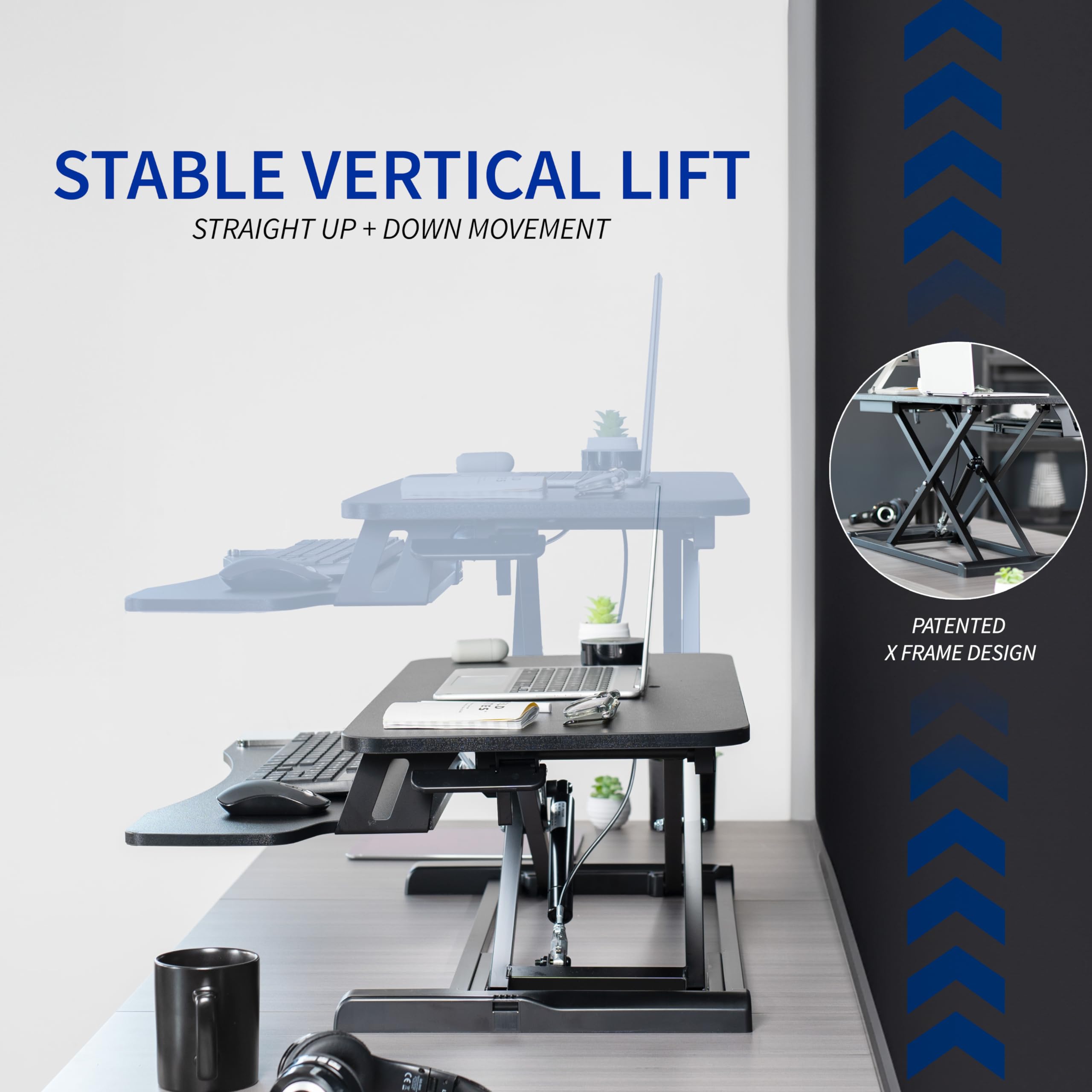 Vivo 38 Inch Desk Converter, K Series, Height Adjustable Sit To Stand Riser, Dual Monitor And Laptop Workstation With Wide Keybo