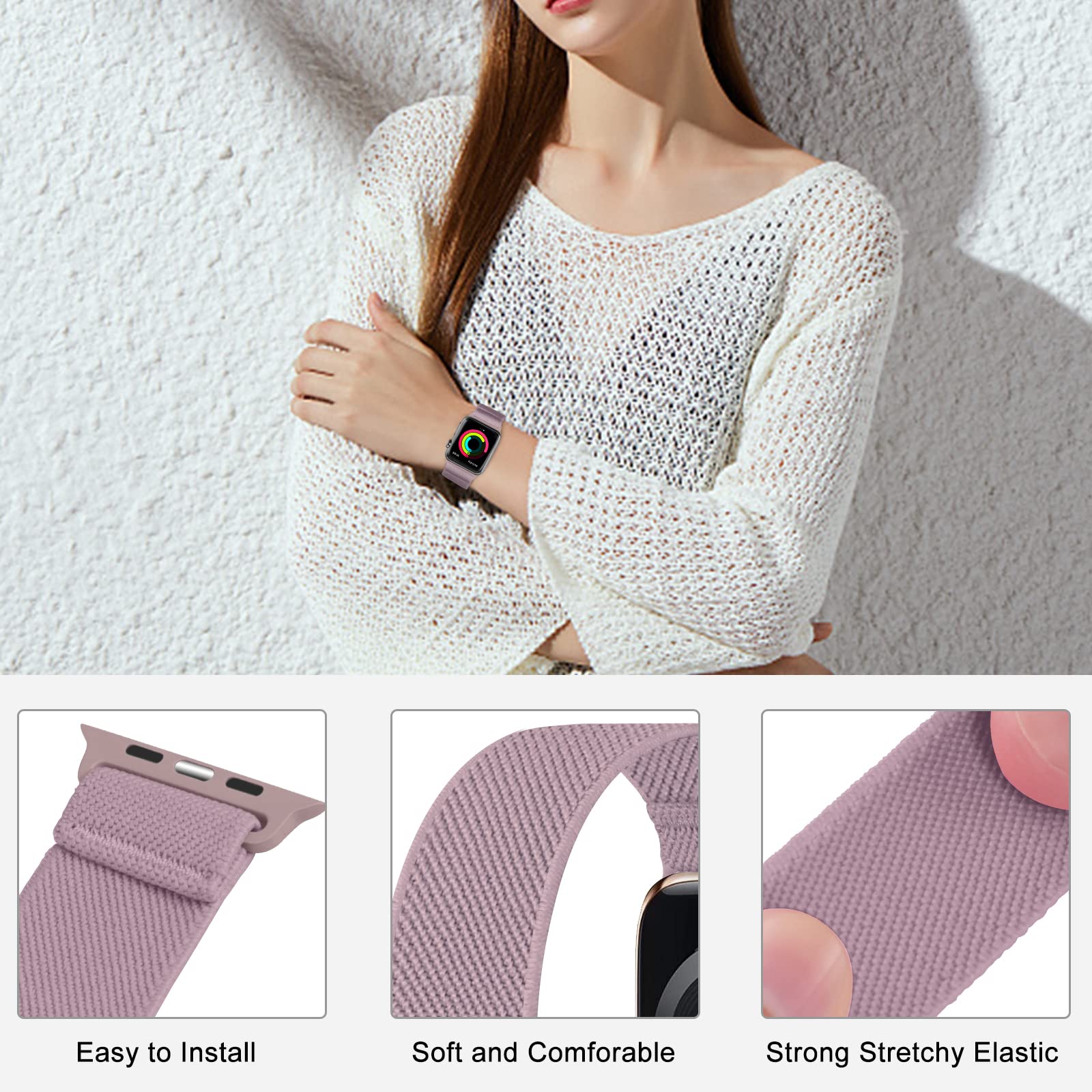 Enjiner Dehnbare Nylon Solo Armbnder, Kompatibel Mit Apple Watch, 38 Mm, 40 Mm, 41 Mm, 42 Mm, 44 Mm, 45 Mm, 49 Mm, Ultra Iwatch