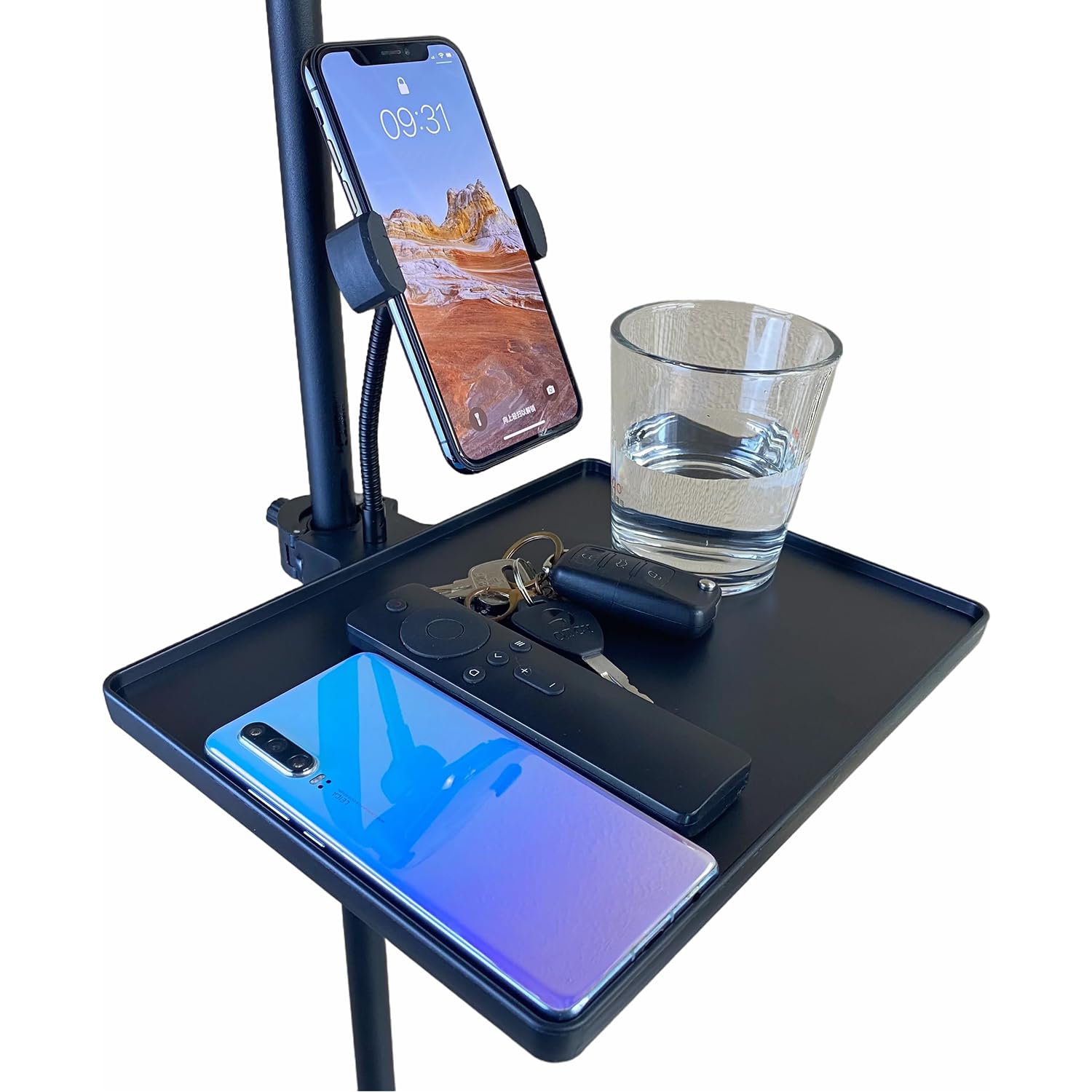 Mic Stand Table with Phone Holder, Clip on Tray Fit Most Music Room Accessories, Microphone Stand Phone Holder for Stage, Live S