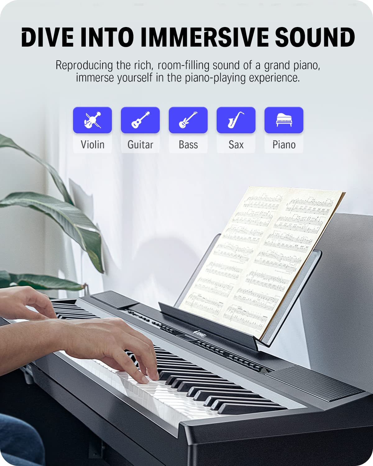 Donner Dep 20 Beginner Digital Piano 88 Key Full Size Weighted Keyboard, Portable Electric Piano With Sustain Pedal, Power Suppl