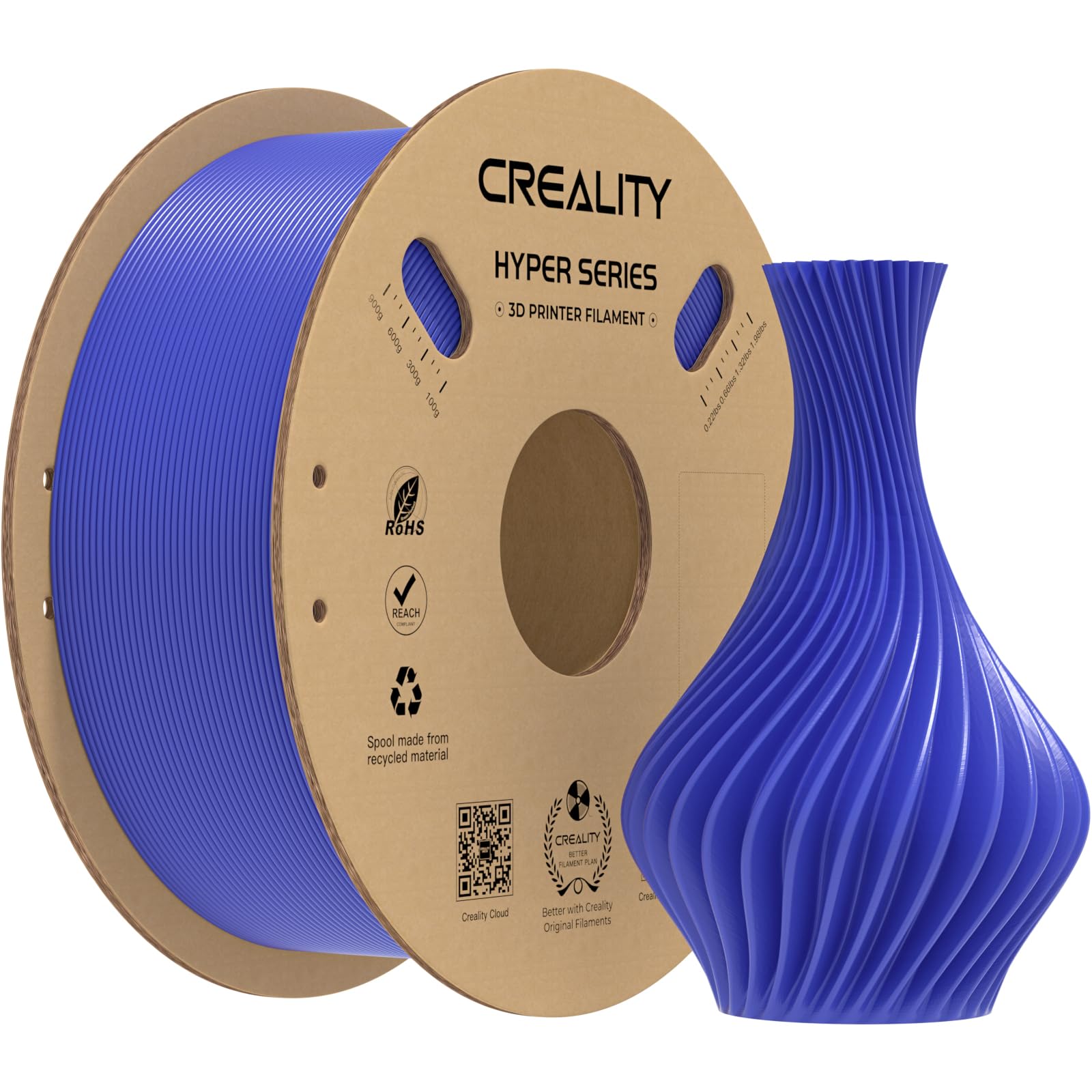 Creality PLA Filament 1.75mm, 3D Printer Filament PLA Designed for High Speed 30-600mm/s, 1kg(2.2lbs)/Spool Hyper PLA Filament, 