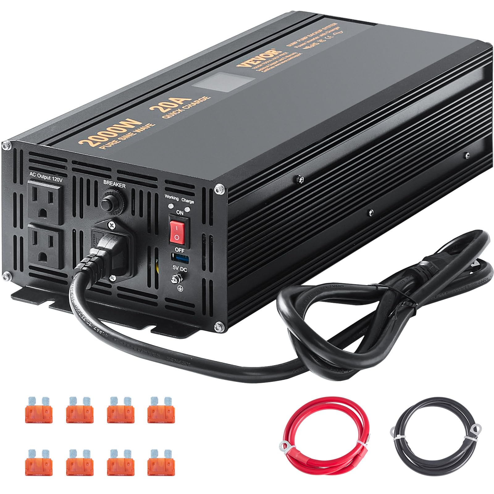 Vevor 2500W Sump Pump Battery Backup System, Lcd Display, Auto Switches To Battery Inverter Power For Continuous Sump Pump Opera